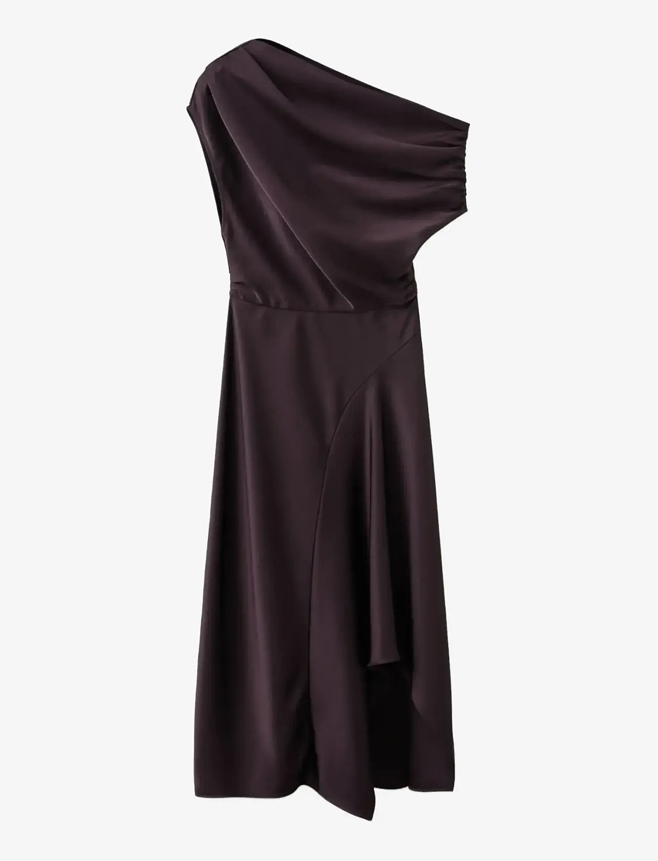 Mango - Asymmetrical flared dress - festklänningar - dark brown - 1