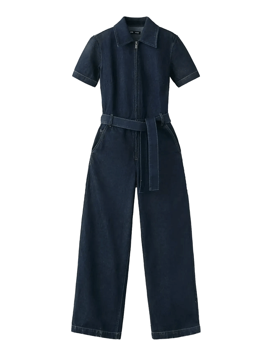 Mango - Belt denim jumpsuit - buksedragter - open blue - 1