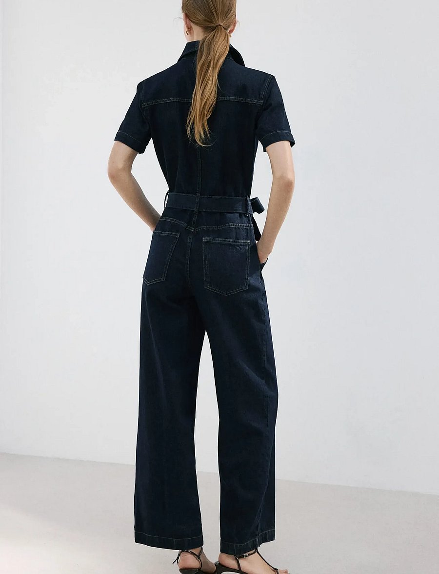 Mango - Belt denim jumpsuit - buksedragter - open blue - 2