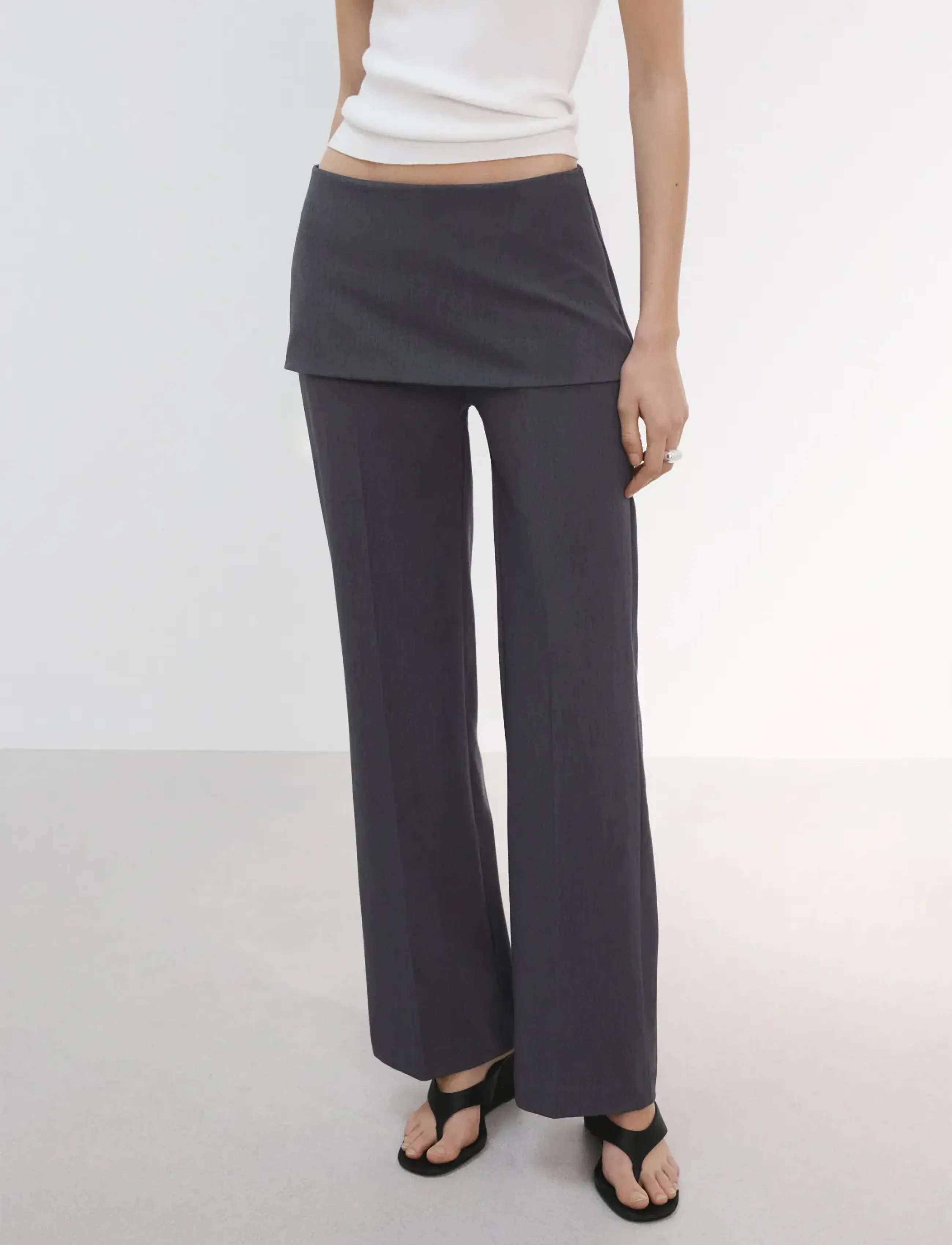 Mango Straight-Leg Trousers With A Mixed Design, 40, Trousers, Grau - Straight Leg, Frauen