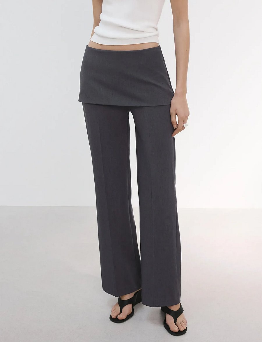 Mango - Straight-leg trousers with a mixed design - raka byxor - grey - 0