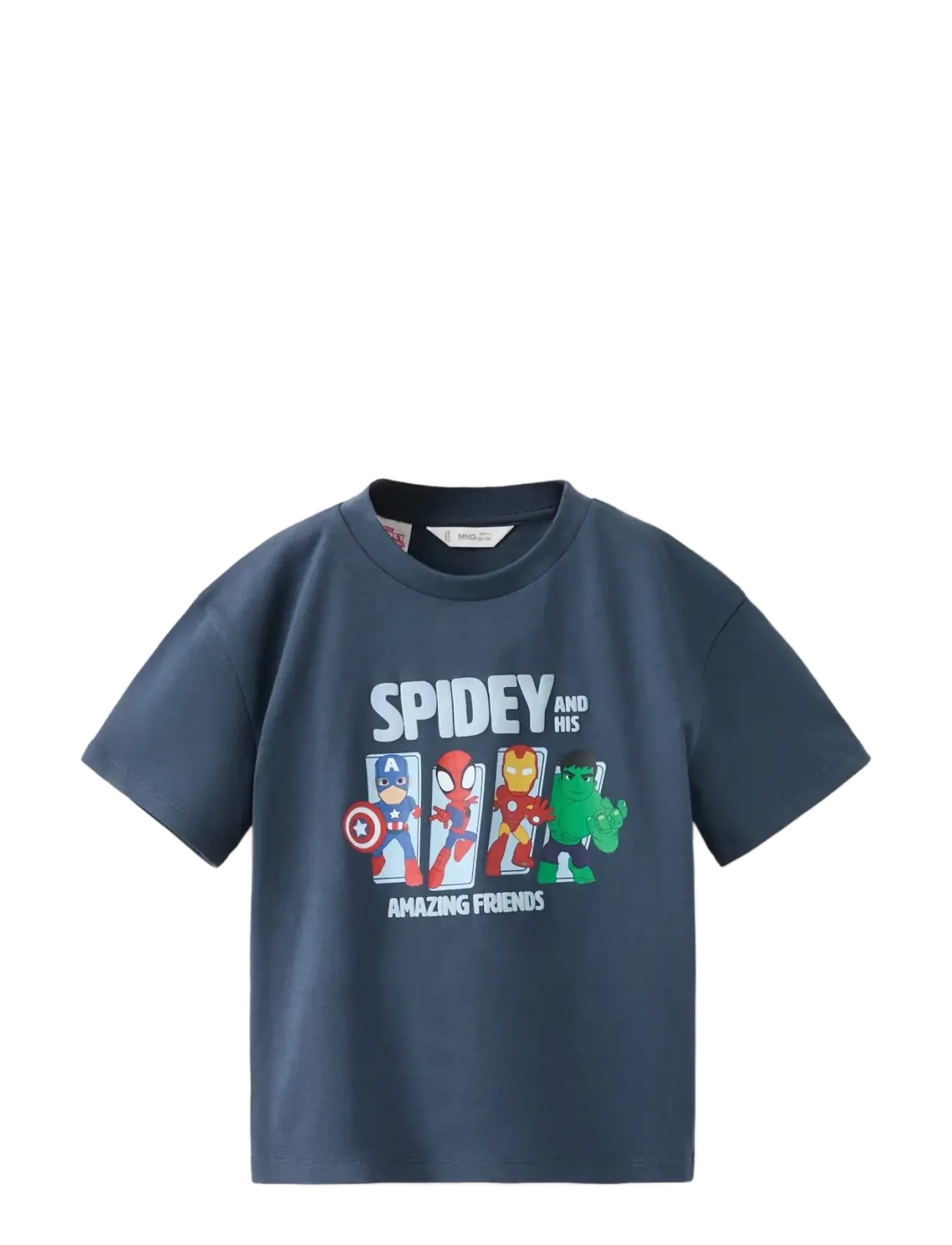 Mango Spidey Cotton T-Shirt, Børn, Spidey Grafik T-shirt, Blå, Str: 12-18M