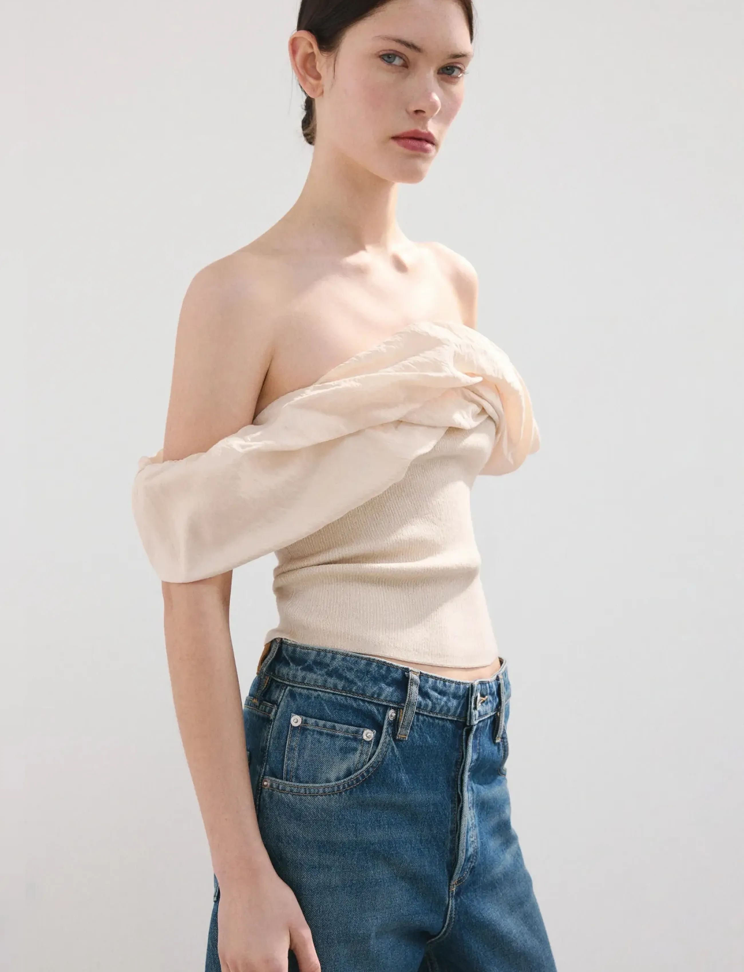 Mango Strapless Knitted Top, L, Beige, T-Shirts & Toppe > Uden Ærmer, Dame