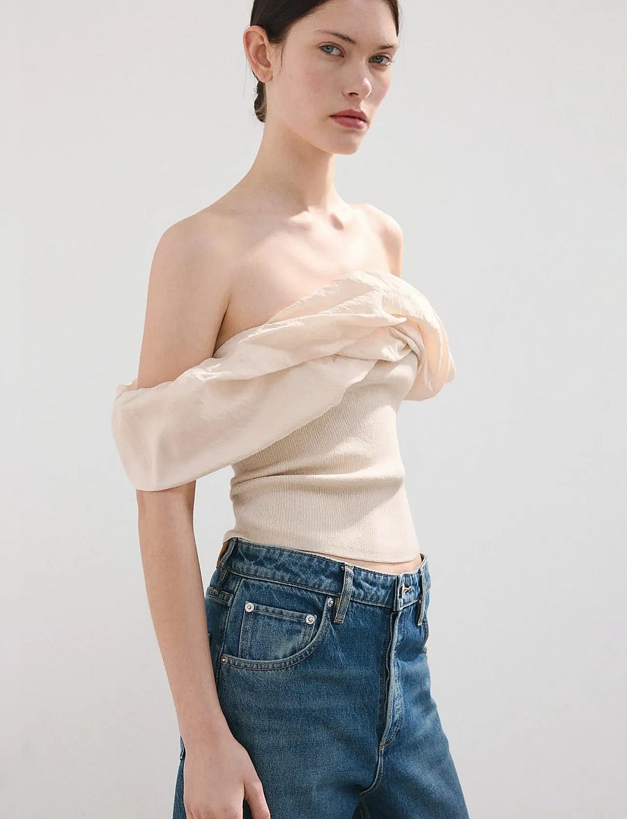 Mango - Strapless knitted top - tanktops - light beige - 0