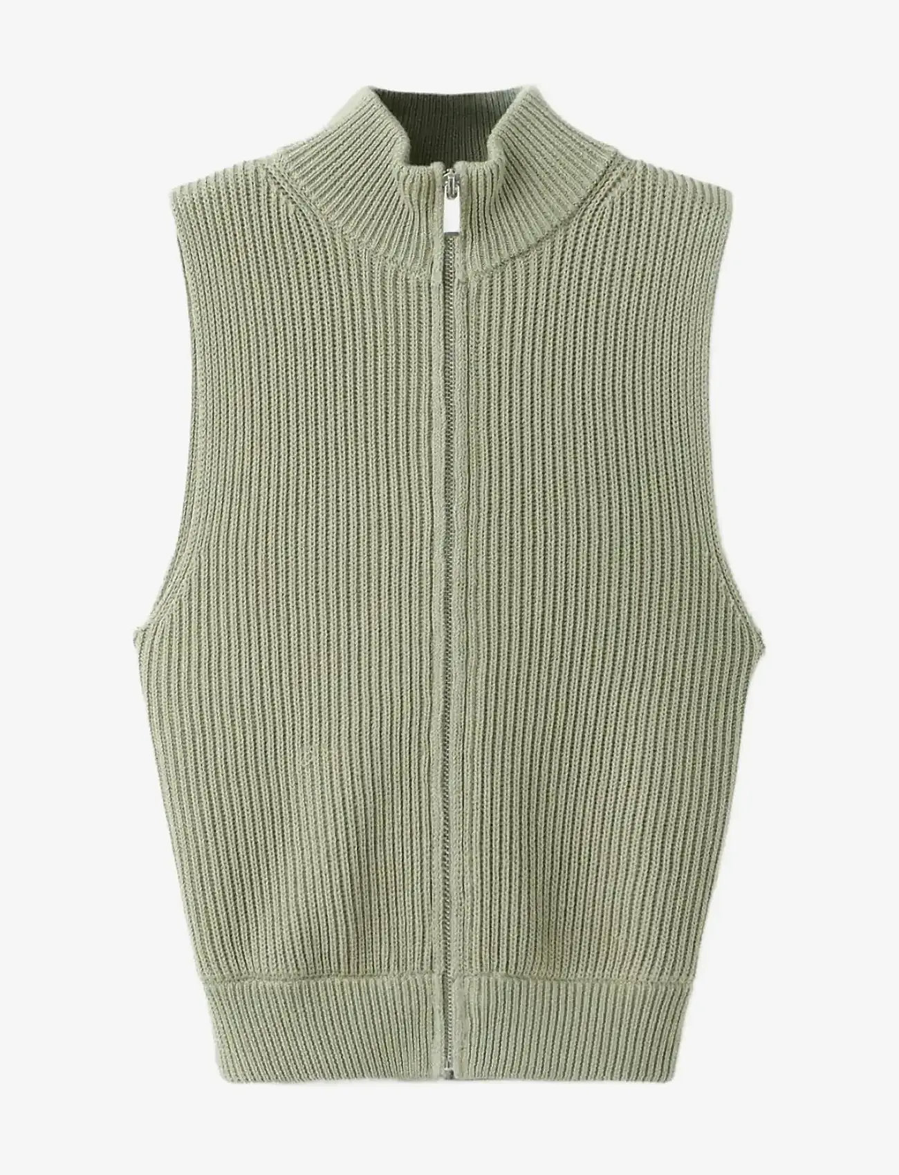 Mango - Ribbed knitted top with zip - strikveste - beige - khaki - 1