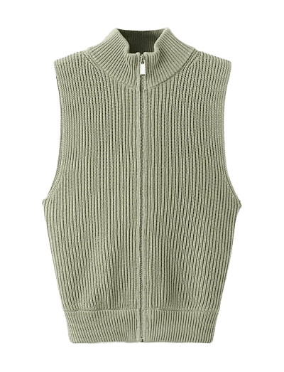 Ribbed Knitted Top With Zip - Strikveste