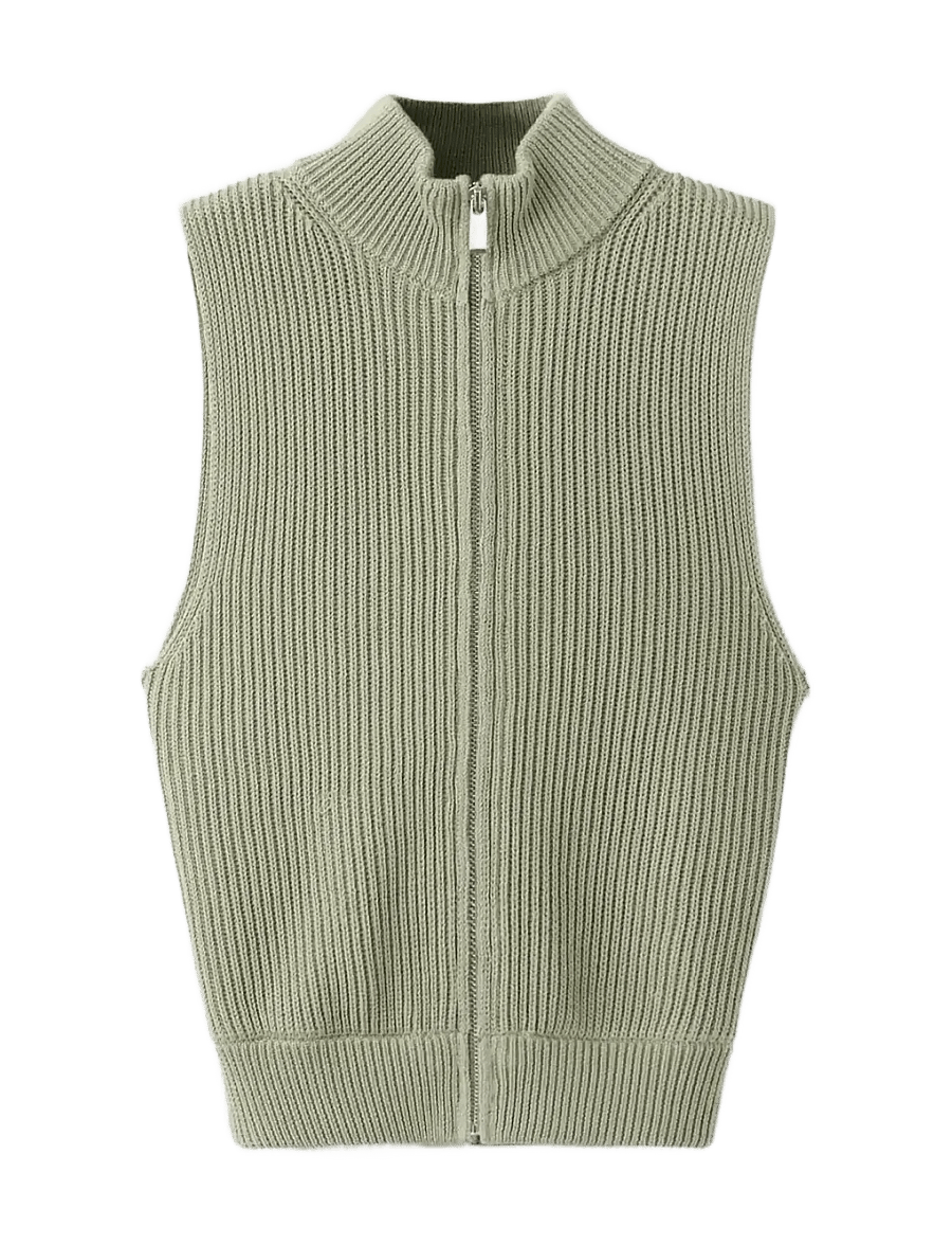 Mango - Ribbed knitted top with zip - strikveste - beige - khaki - 1