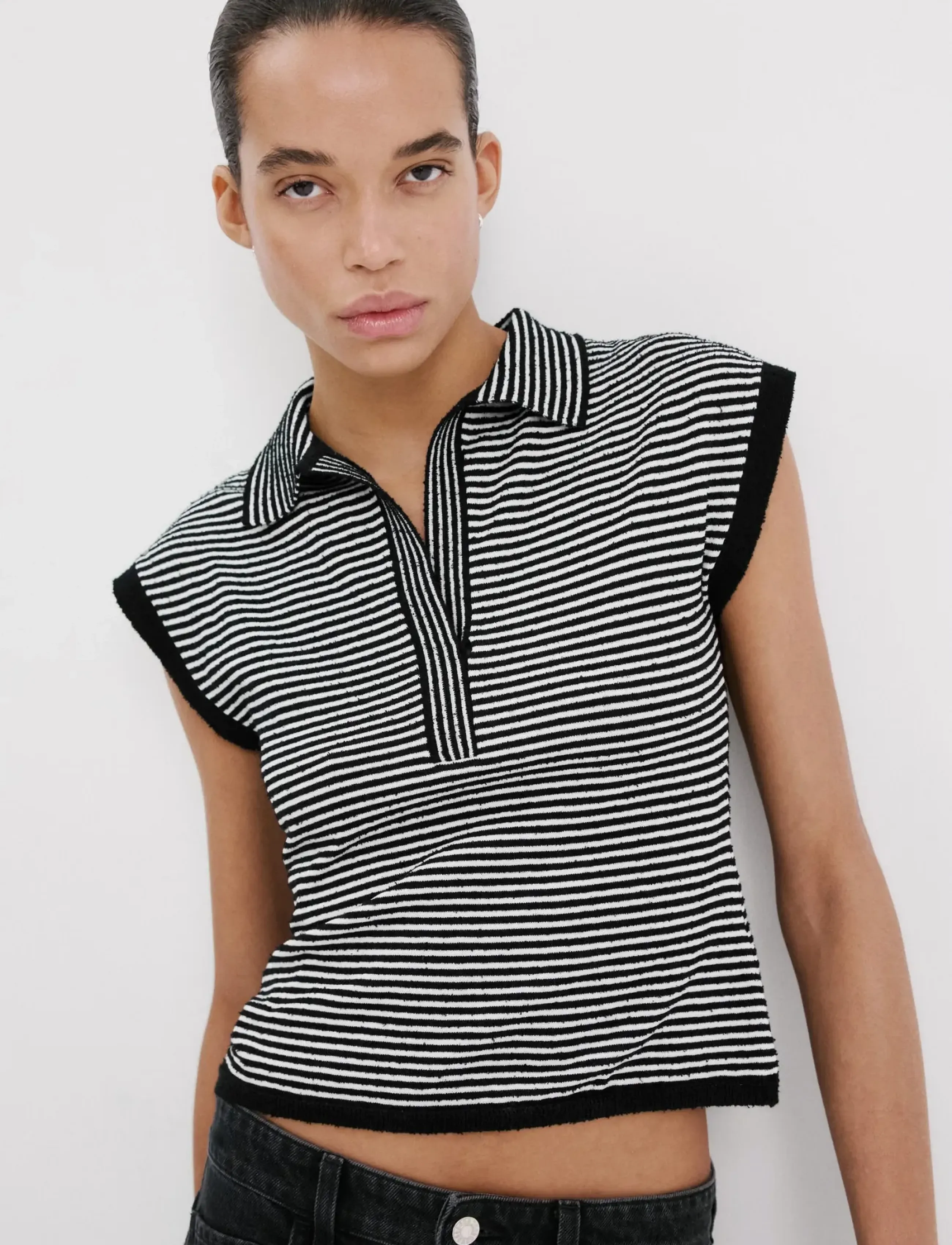 Mango Striped Polo-Neck Sweater, M, T-shirts & Oberteile, Schwarz - Polos, Frauen