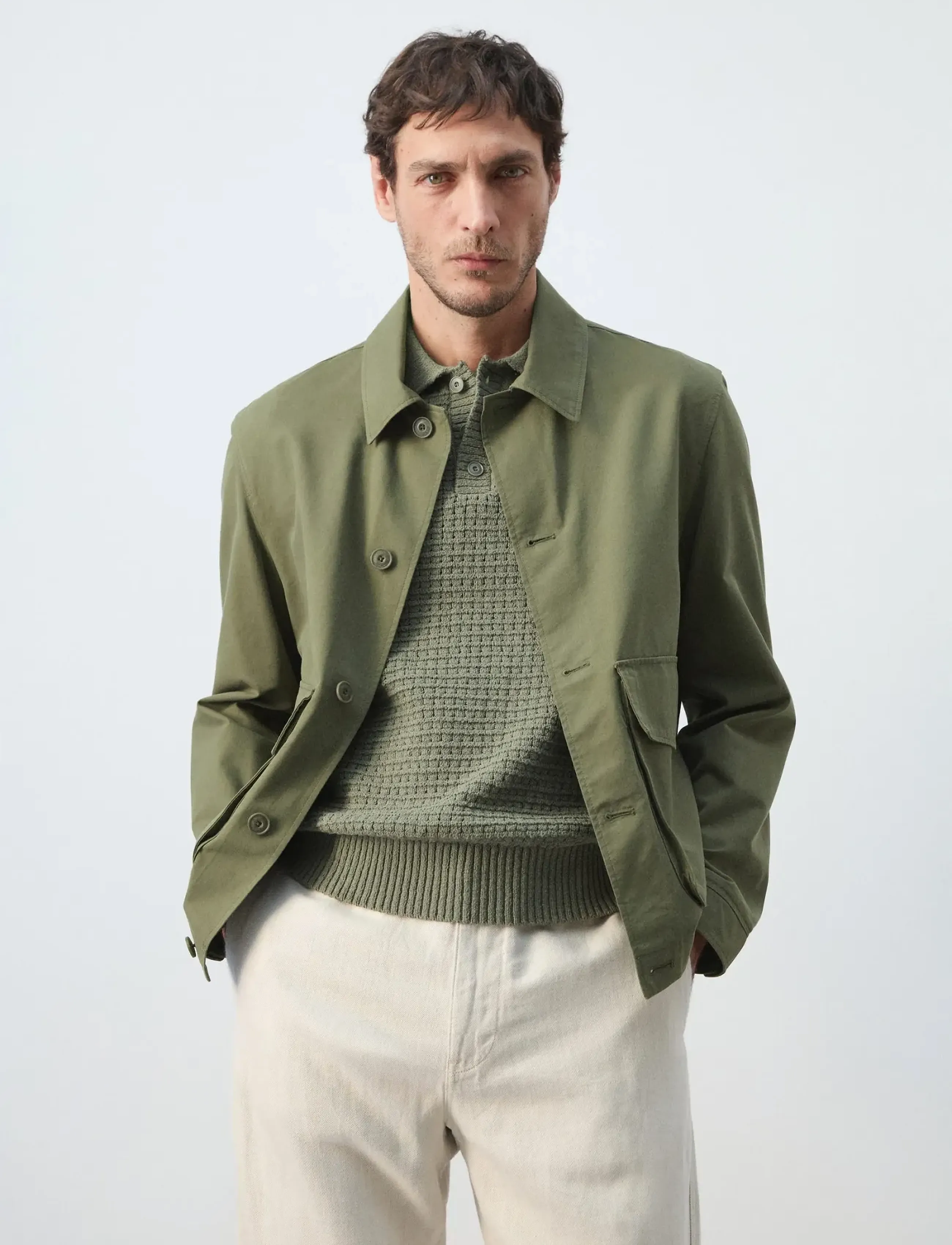 Mango Lightweight Cotton Lyocell Jacket, M, Jackets, Khakigrün - Light Männerswear