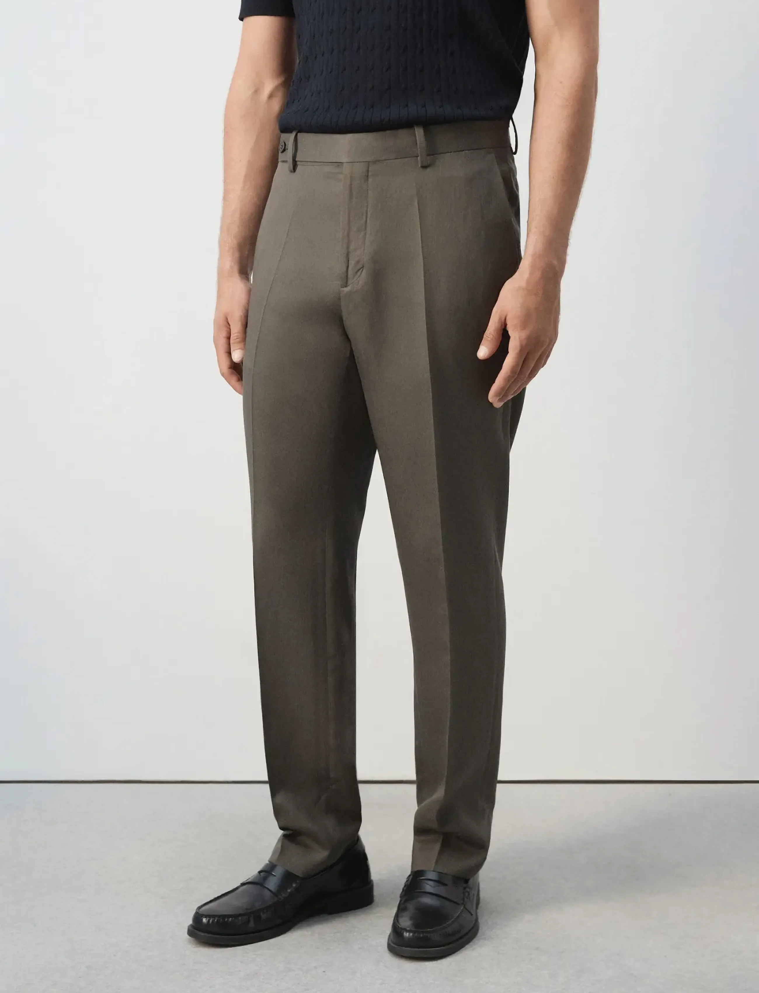 Mango Slim-Fit Lyocell Linen Trousers, Mænd, Slim Fit Bukser, Brun, Str: 40