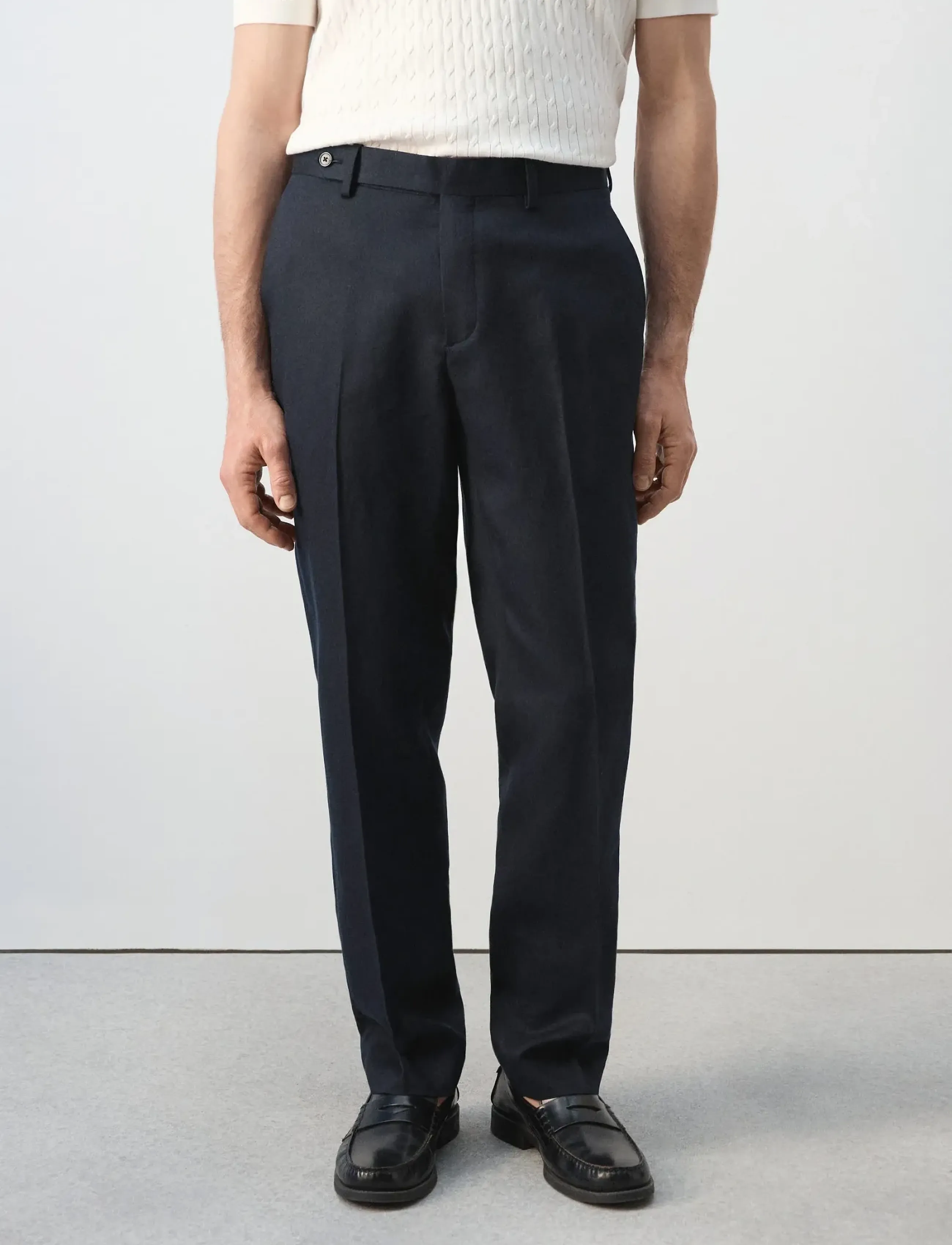Mango Slim-fit lyocell linen trousers - Vaatteet - NAVY / navy
