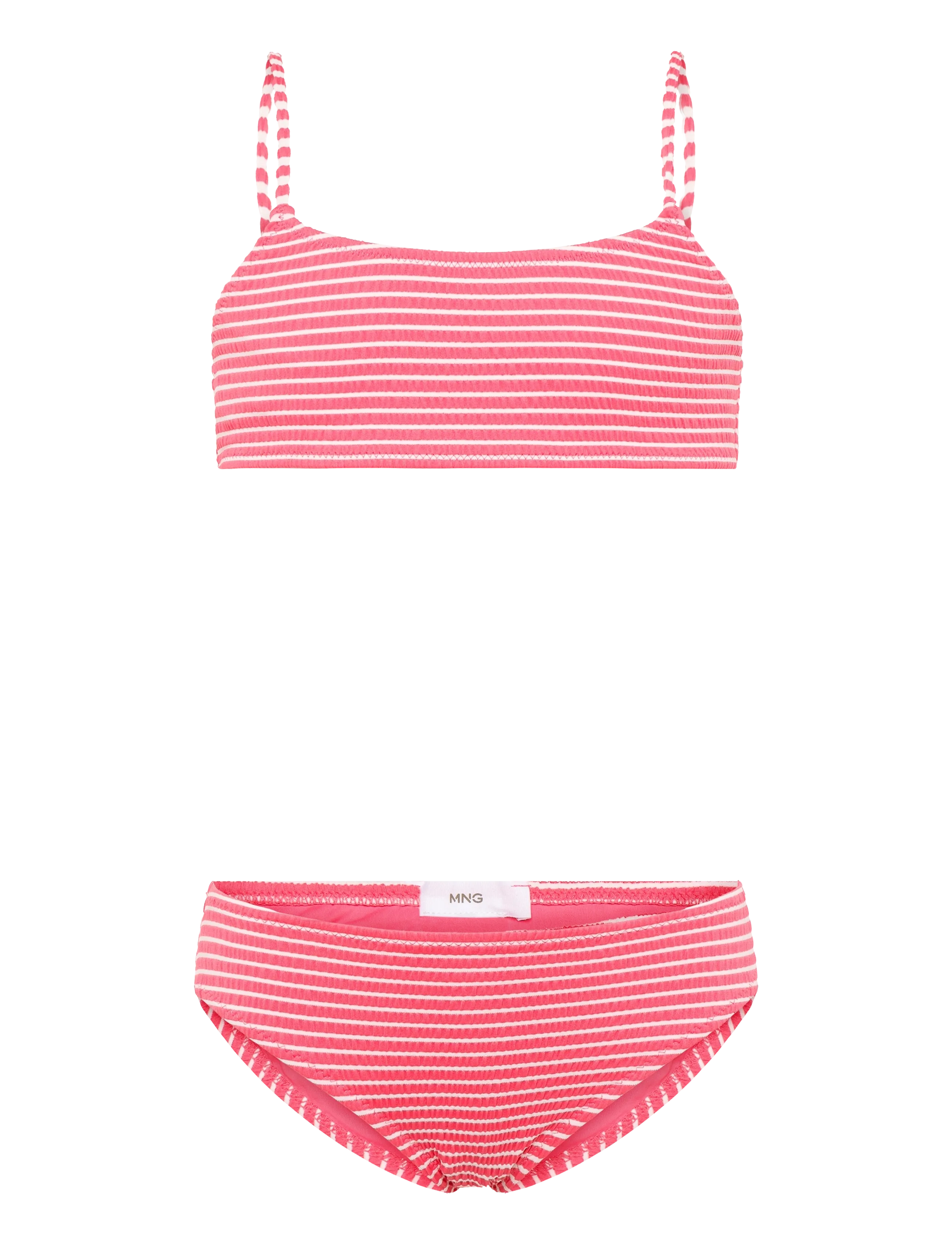 Mango Striped Textured Bikini, 13-14, Pink, Badetøj > Bikinier, Børn