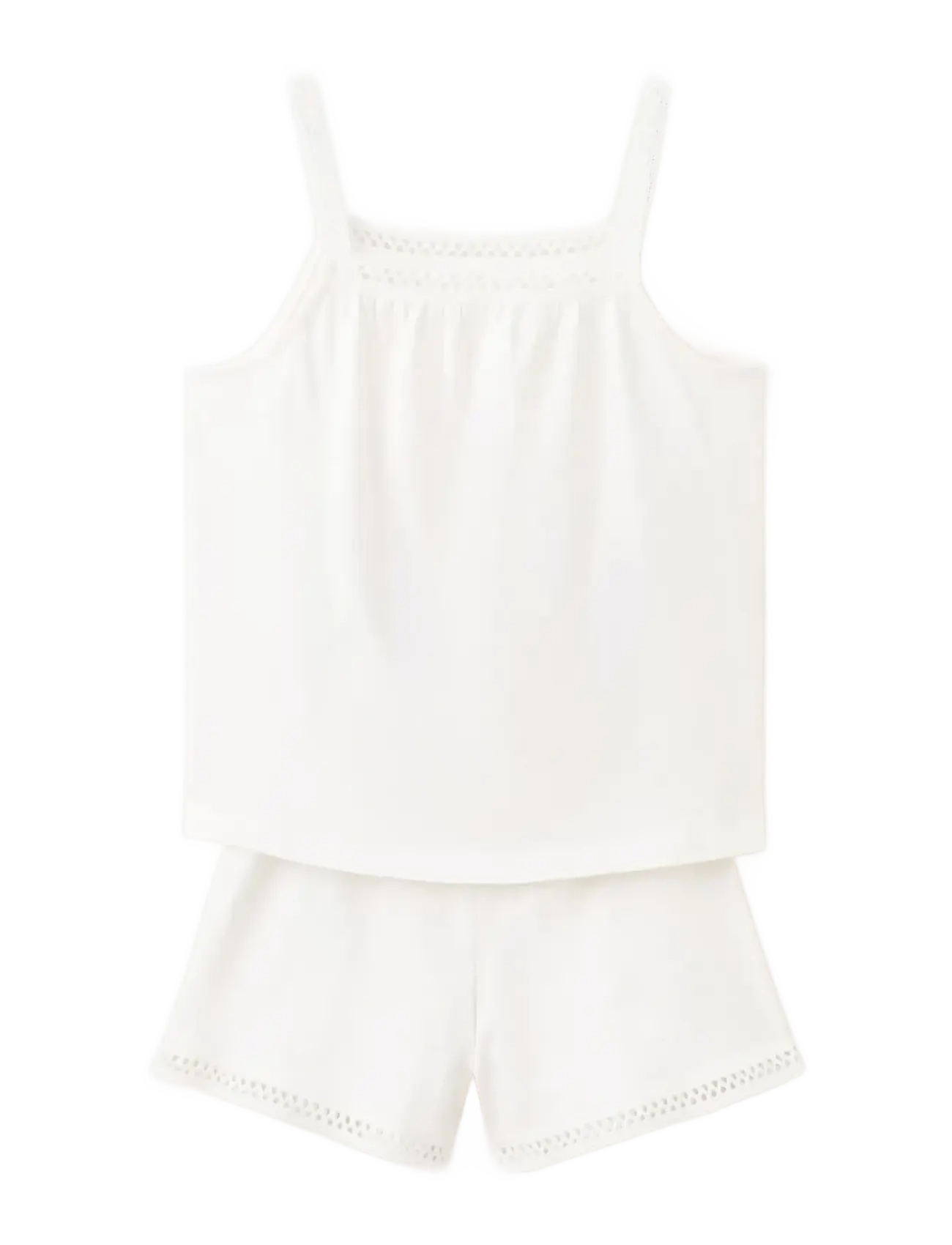 Mango Short Pyjamas With Openwork Details, 7-8, Pyjamas, Creme - Pyjama Sets, Kinder