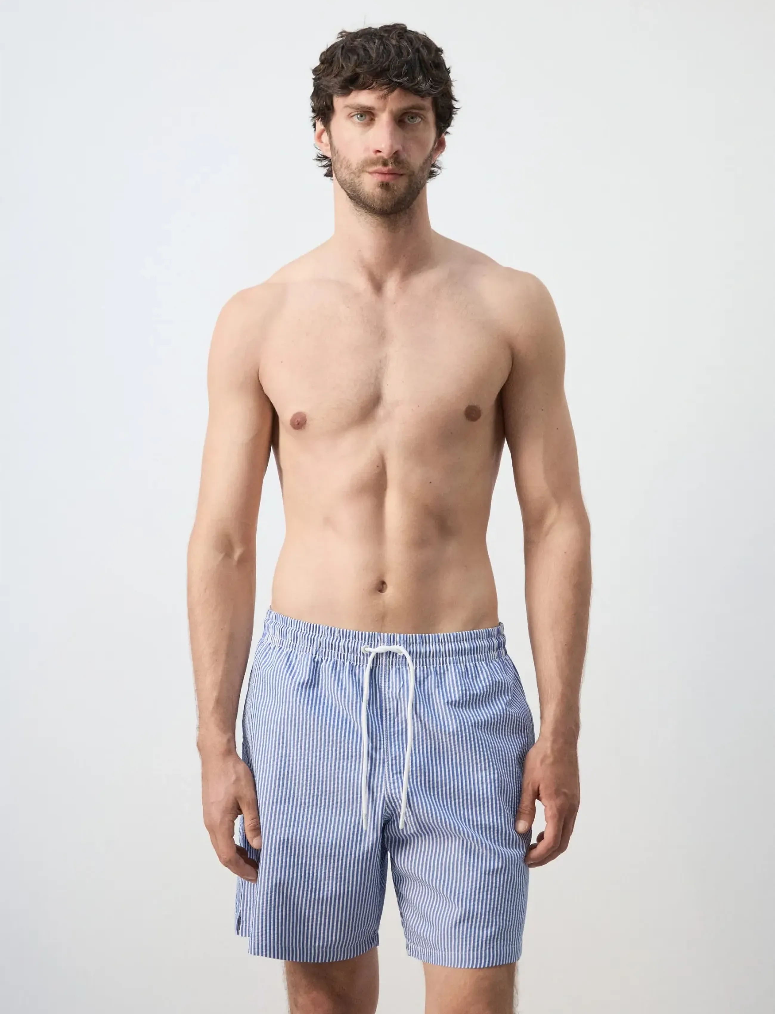 Mango Seersucker striped swimsuit - Mango - MEDIUM BLUE / blue