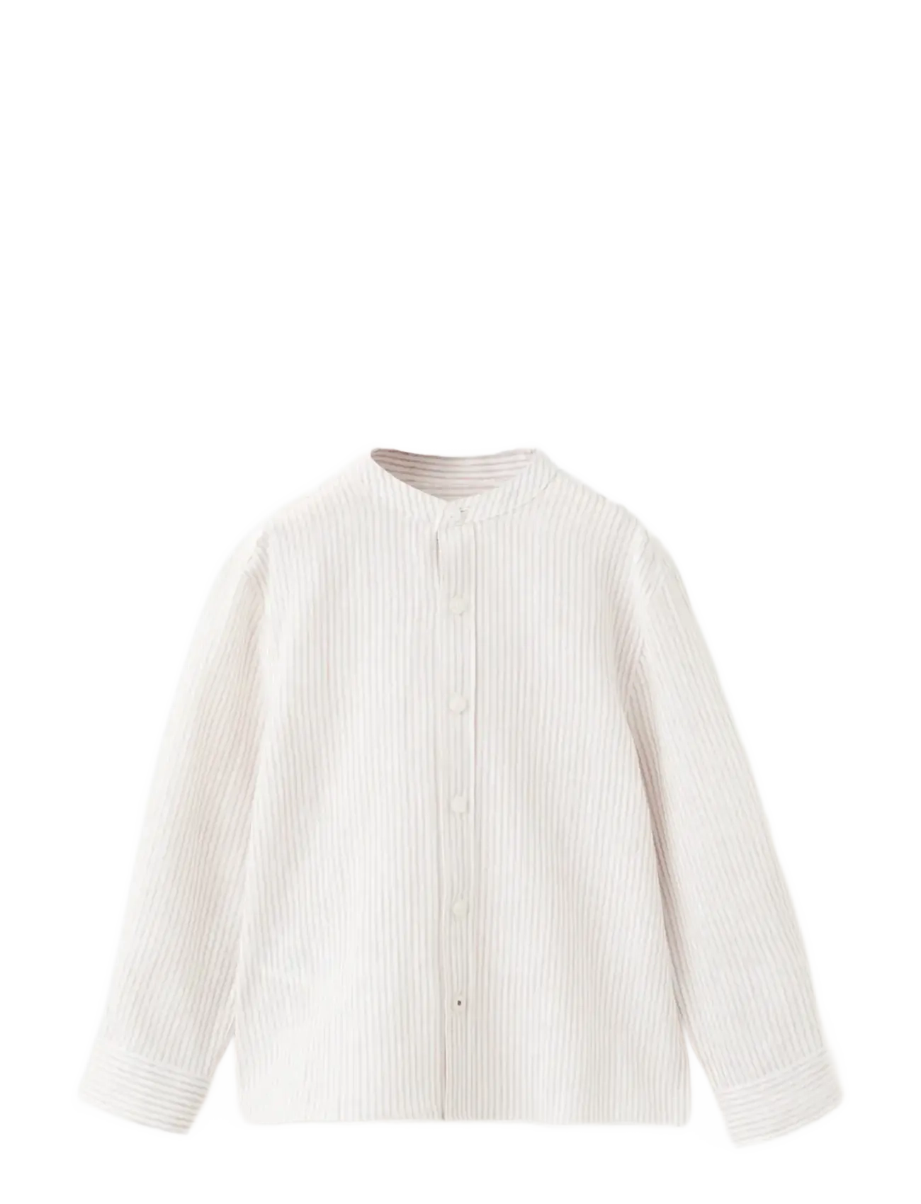 Mango Striped linen-blend shirt - Overdele - LT PASTEL BROWN / white