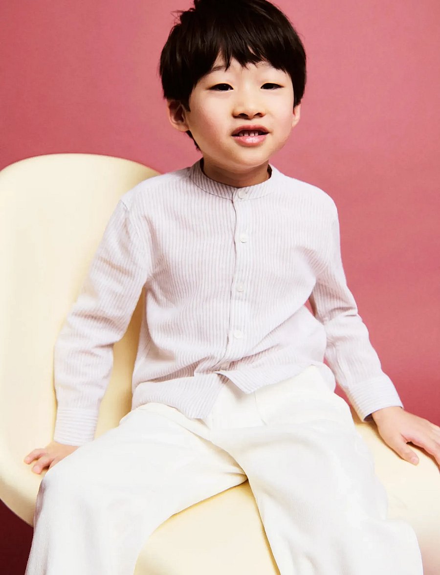 Mango - Striped linen-blend shirt - langærmede skjorter - lt pastel brown - 0