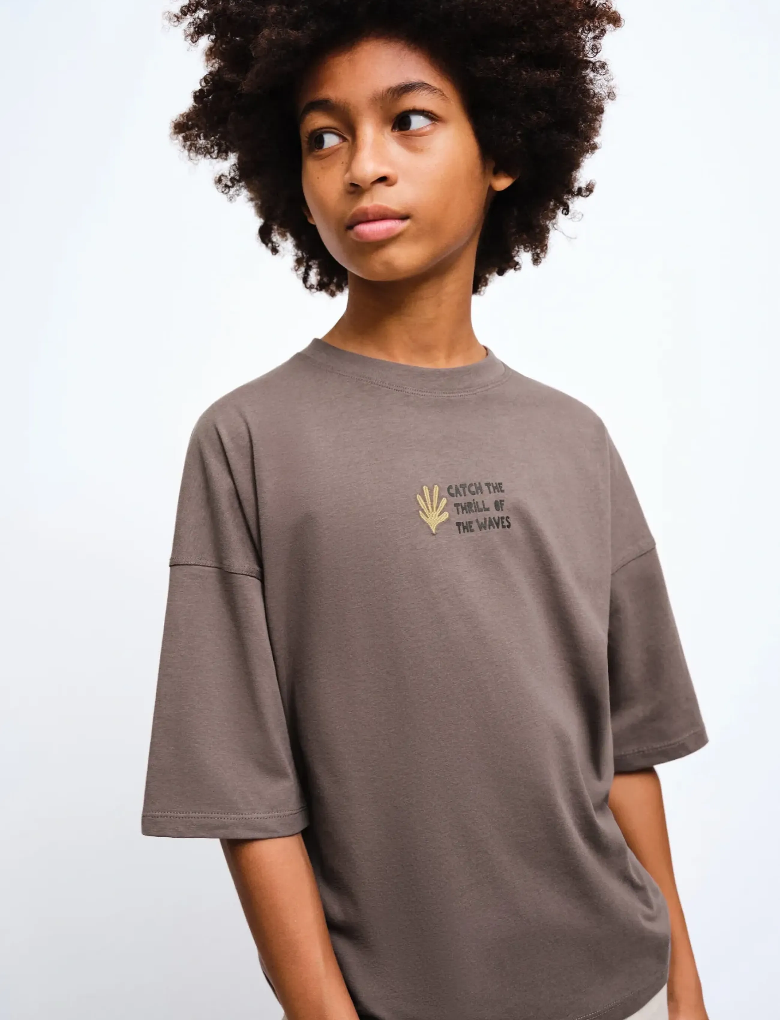 Mango Printed Cotton-Blend T-Shirt, 5-6, T-shirts, Braun - Short-sleeved, Kinder
