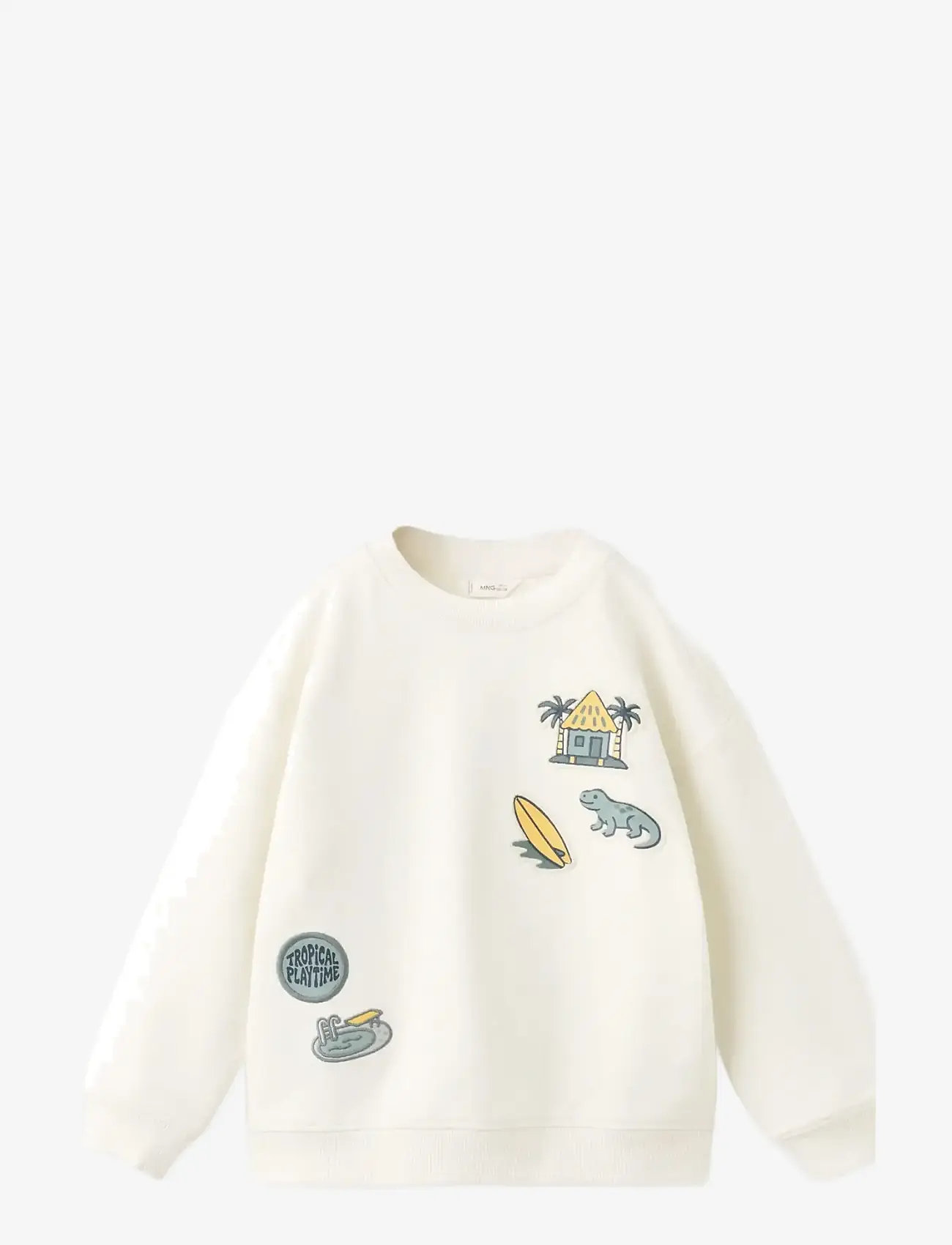Mango - Cotton sweatshirt with embroidered patches - sweatshirts - natural white - 0