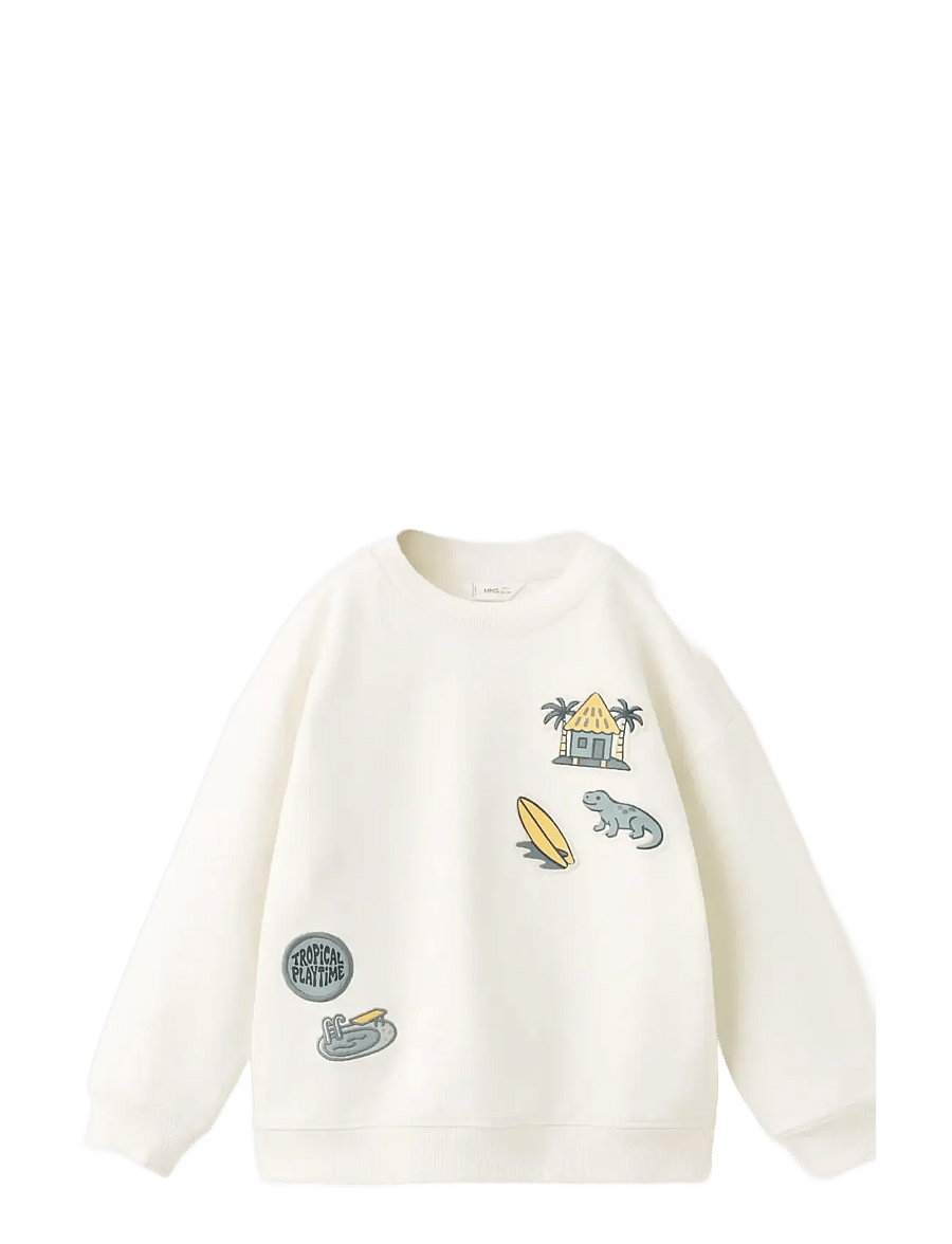 Mango - Cotton sweatshirt with embroidered patches - sweatshirts - natural white - 0
