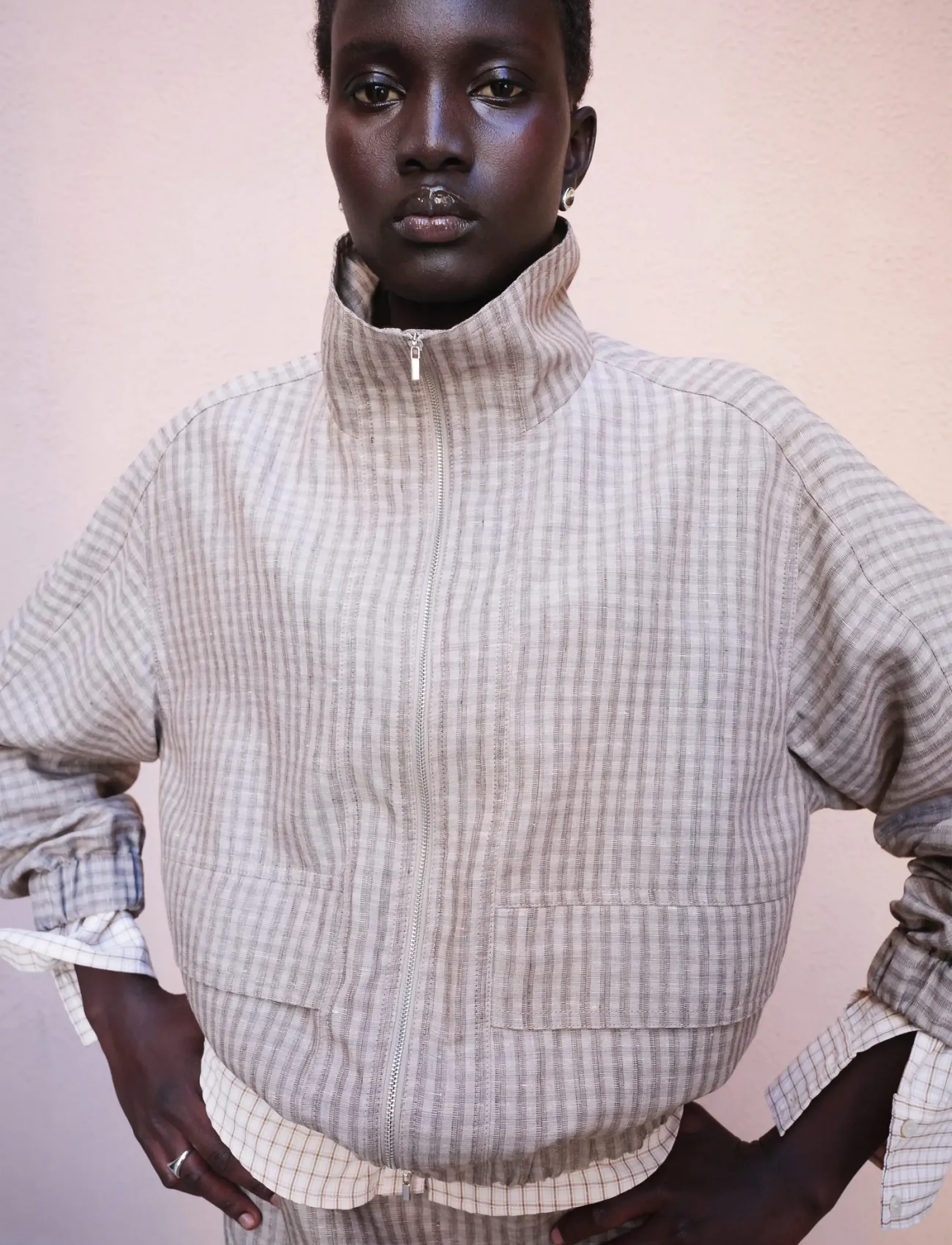 Mango Checked bomber jacket - Jackor & Kappor - LT PASTEL GREY / grey