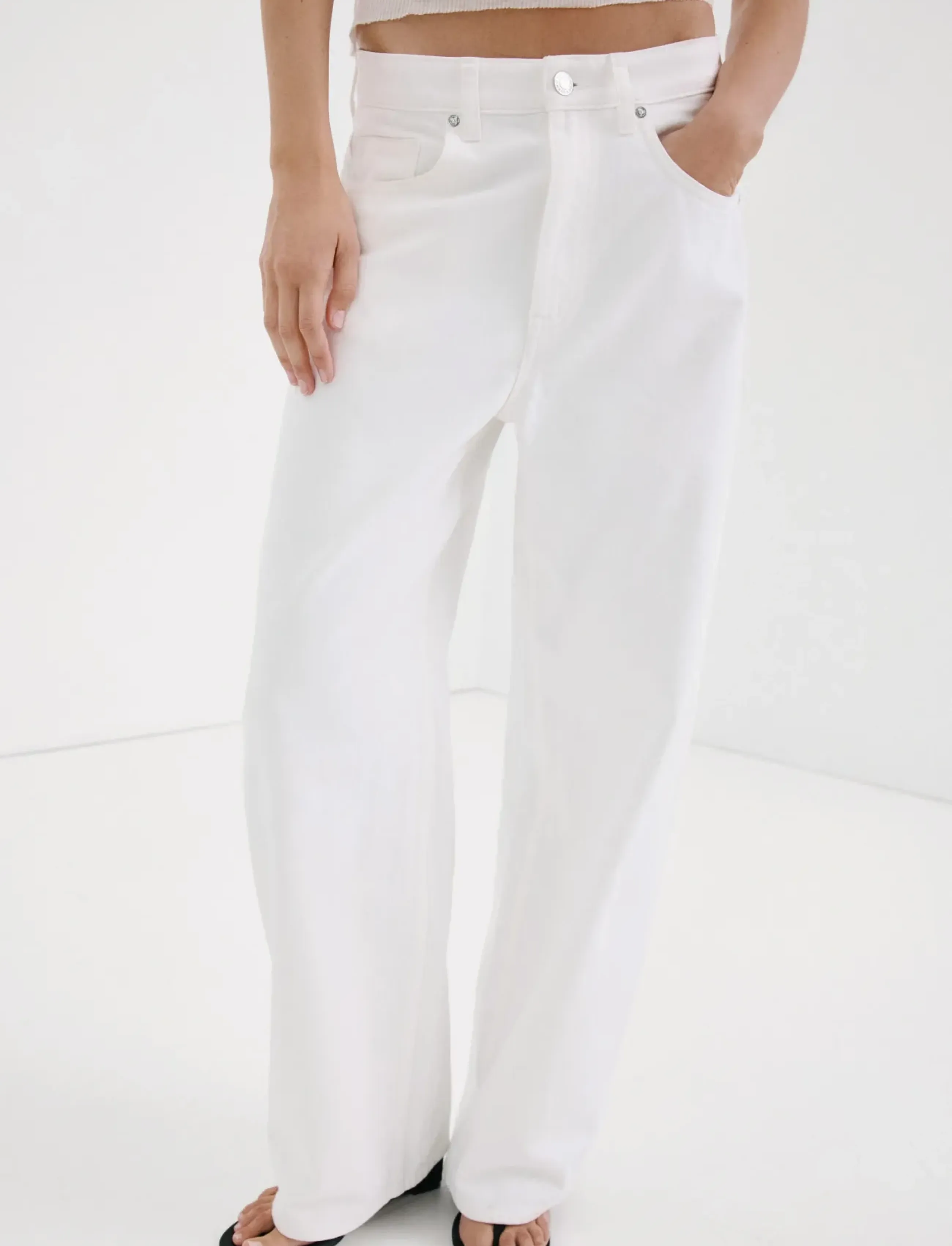 Mango Mid-Rise Balloon Jeans, 32, Weiß - Barrel Frauen