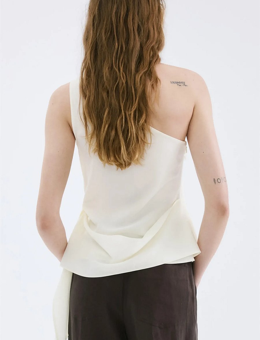 Mango - Asymmetrical lyocell top - linnen - natural white - 2