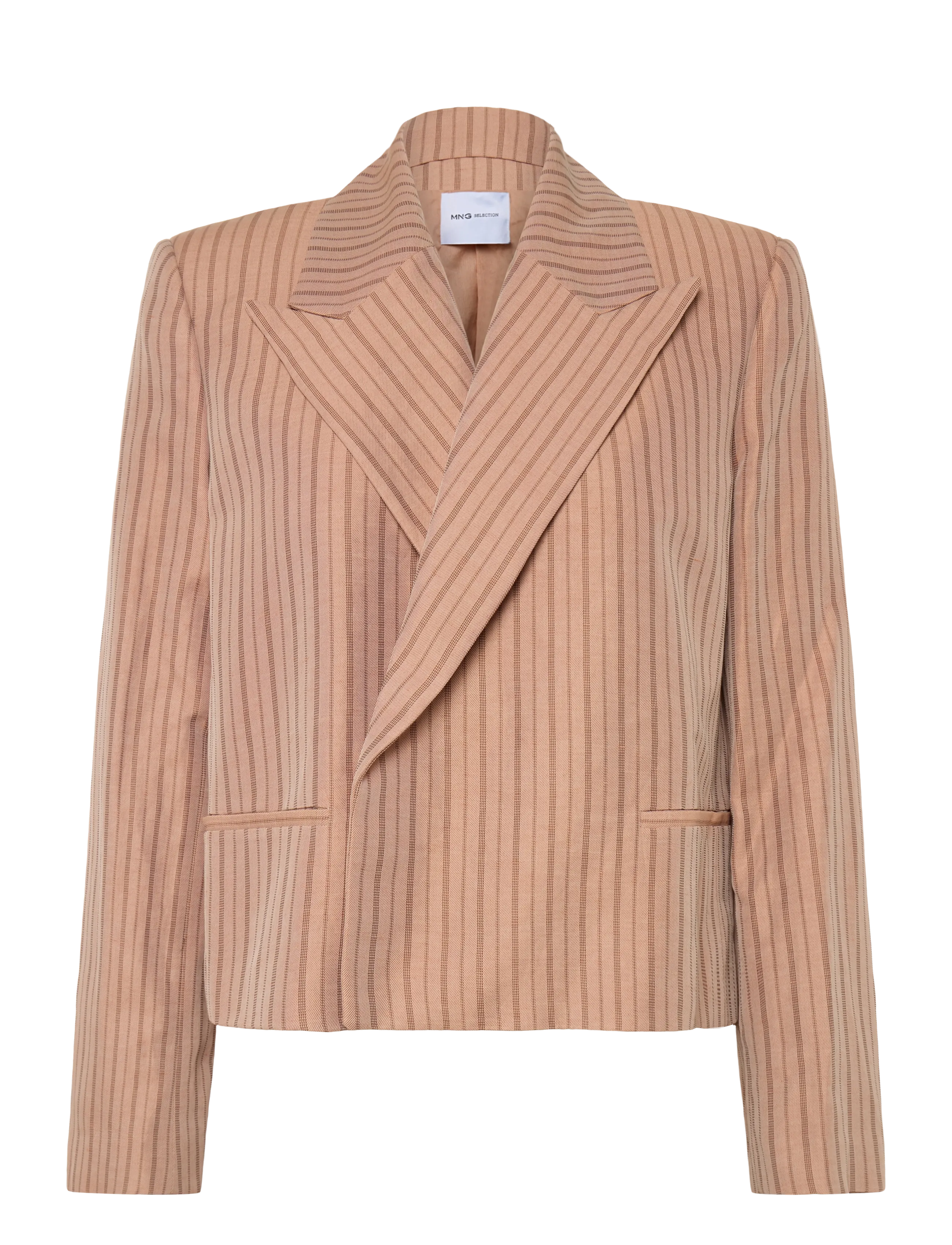 MANGO Linen Cropped Gestreift Blazer Pink - S - Damen