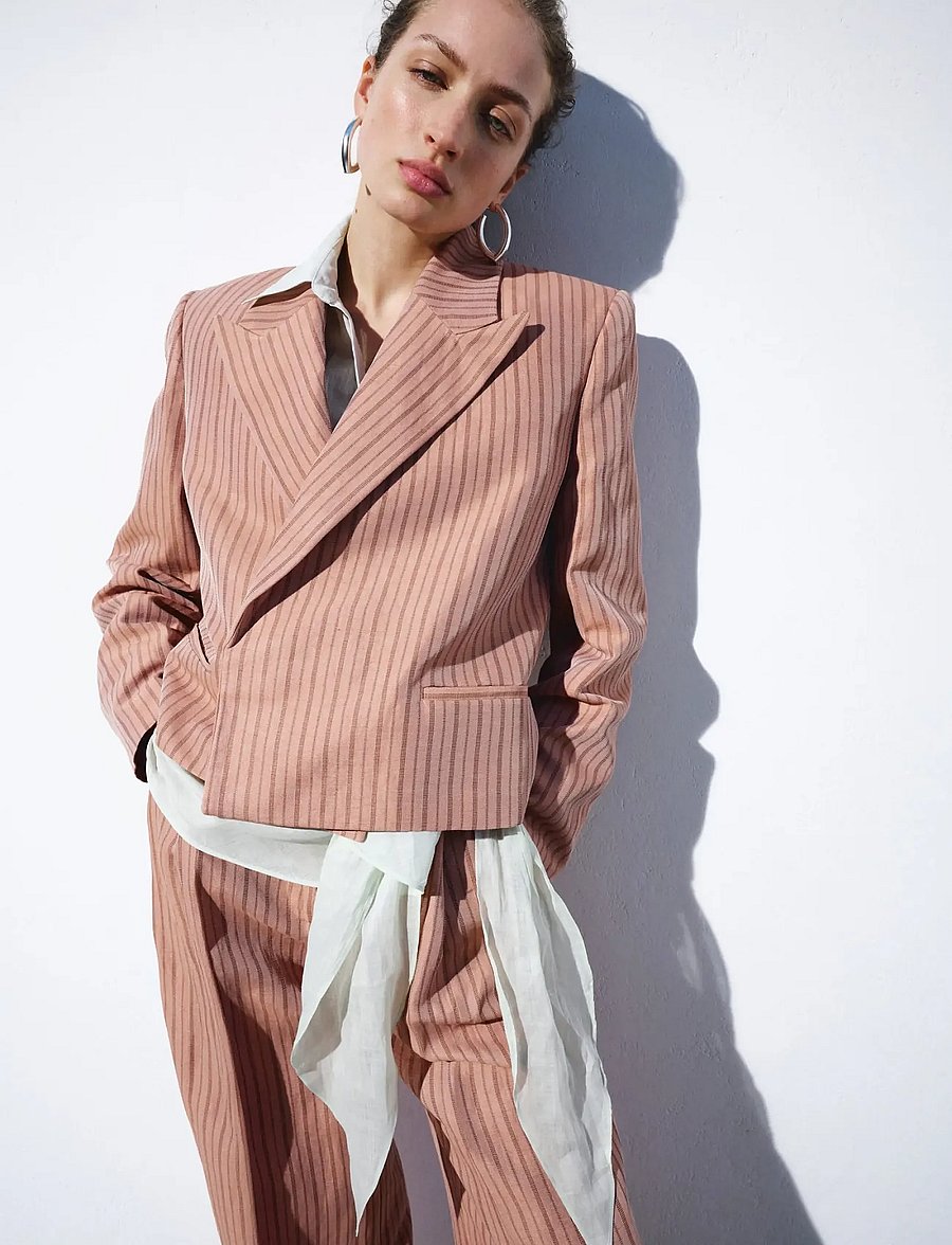 Mango - Linen cropped striped blazer - særlige begivenheder - pink - 0