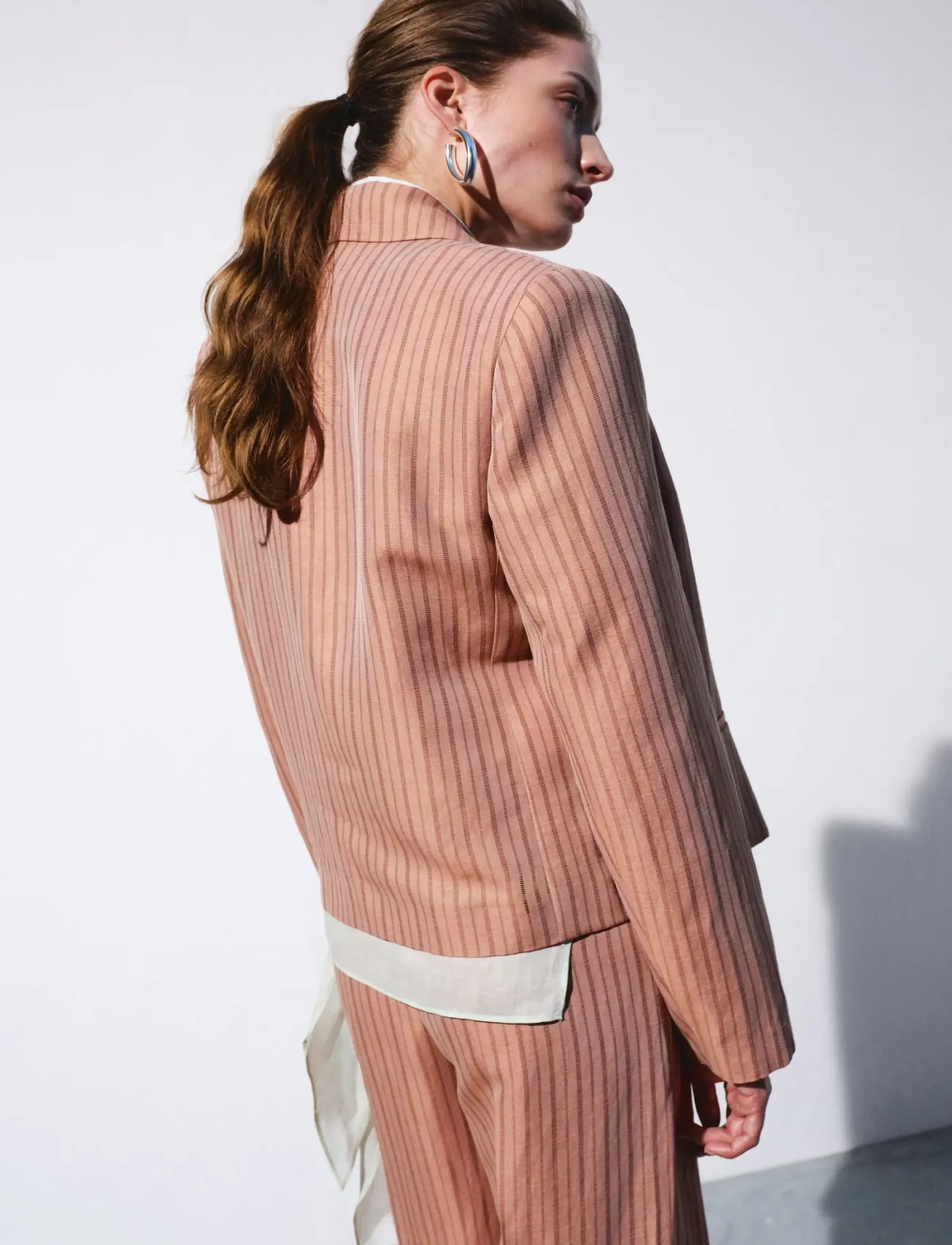 Mango - Linen cropped striped blazer - pink - 3