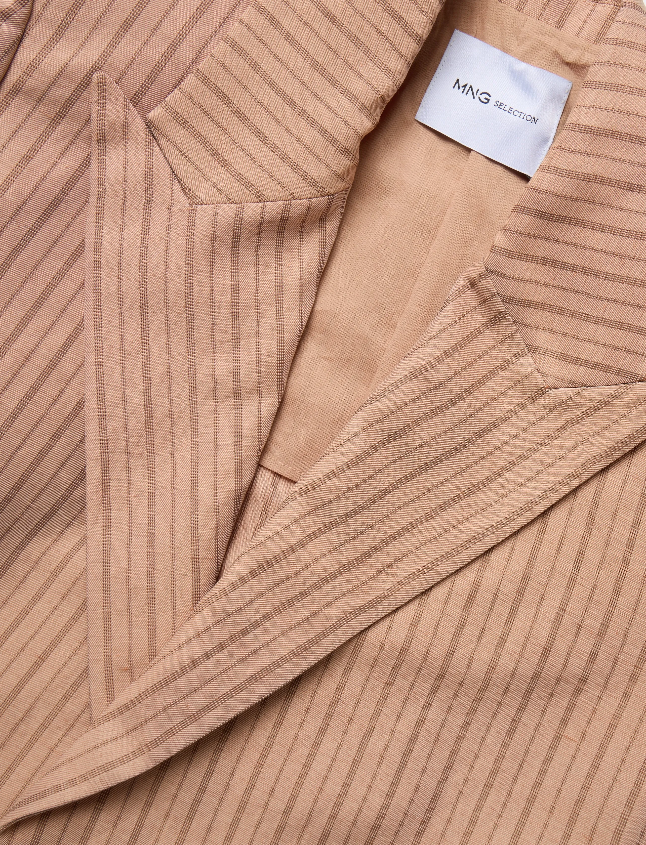 Mango - Linen cropped striped blazer - pink - 4