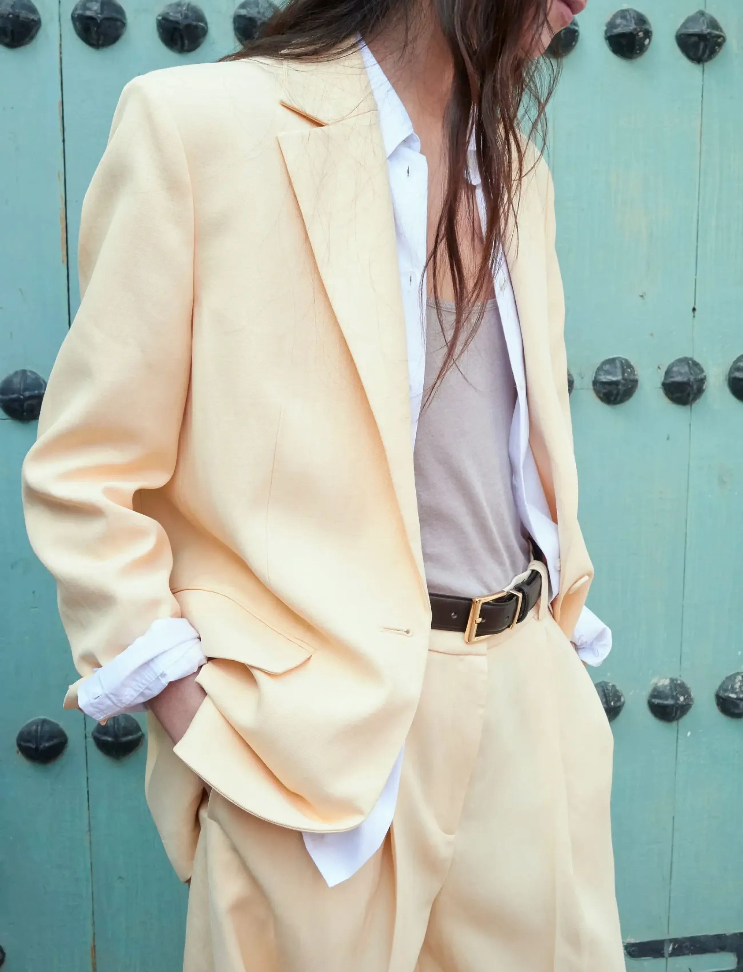 Mango Linen Suit Jacket, Kvinder, Hør Blazer, Gul, Str: XL