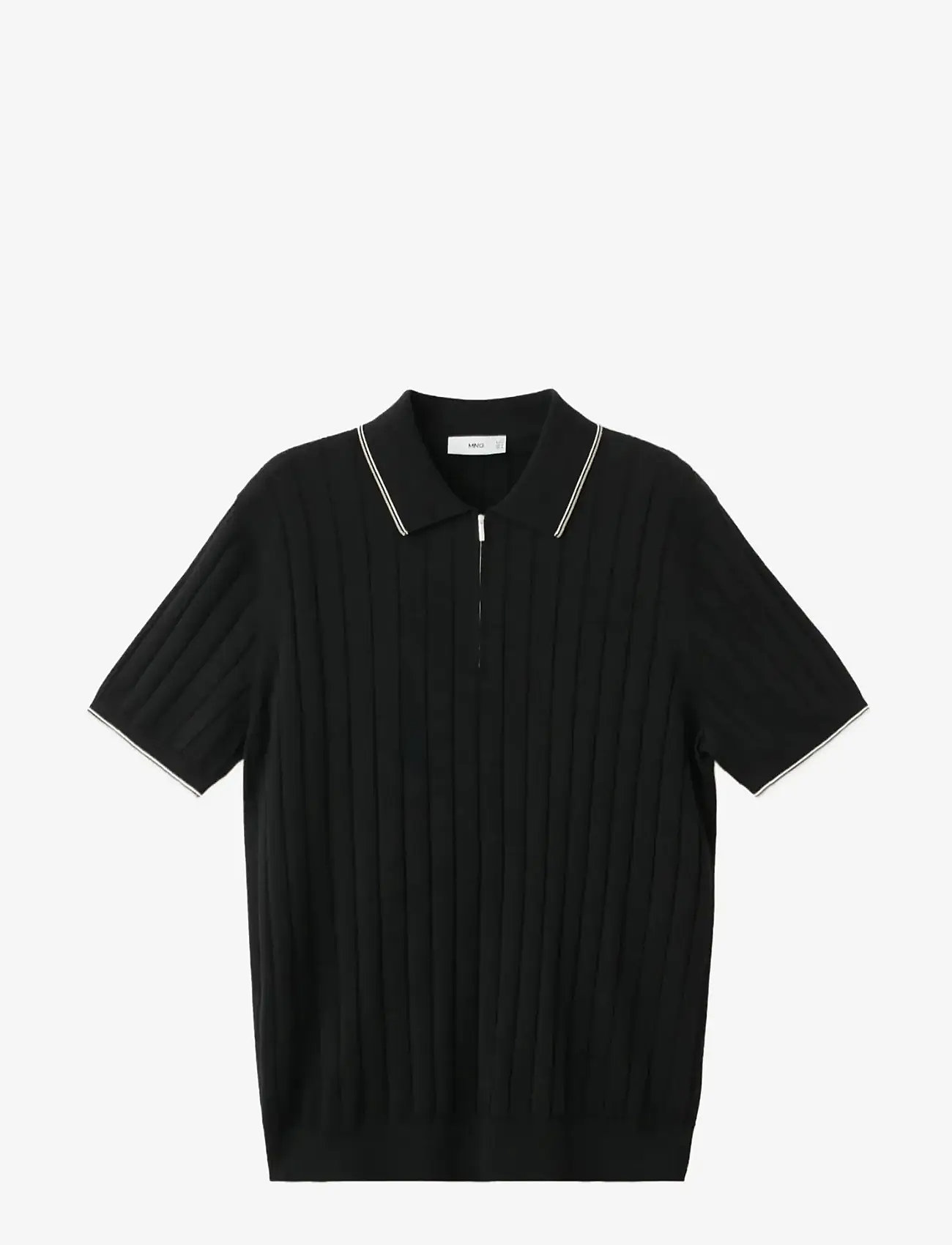 Mango - Fine-knit polo shirt with zip - polostrik - black - 1