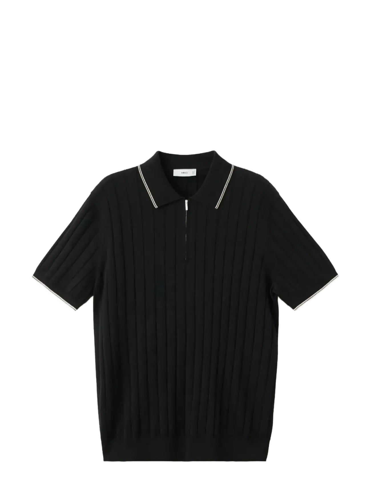 Mango Fine-knit polo shirt with zip - Mango - BLACK / black