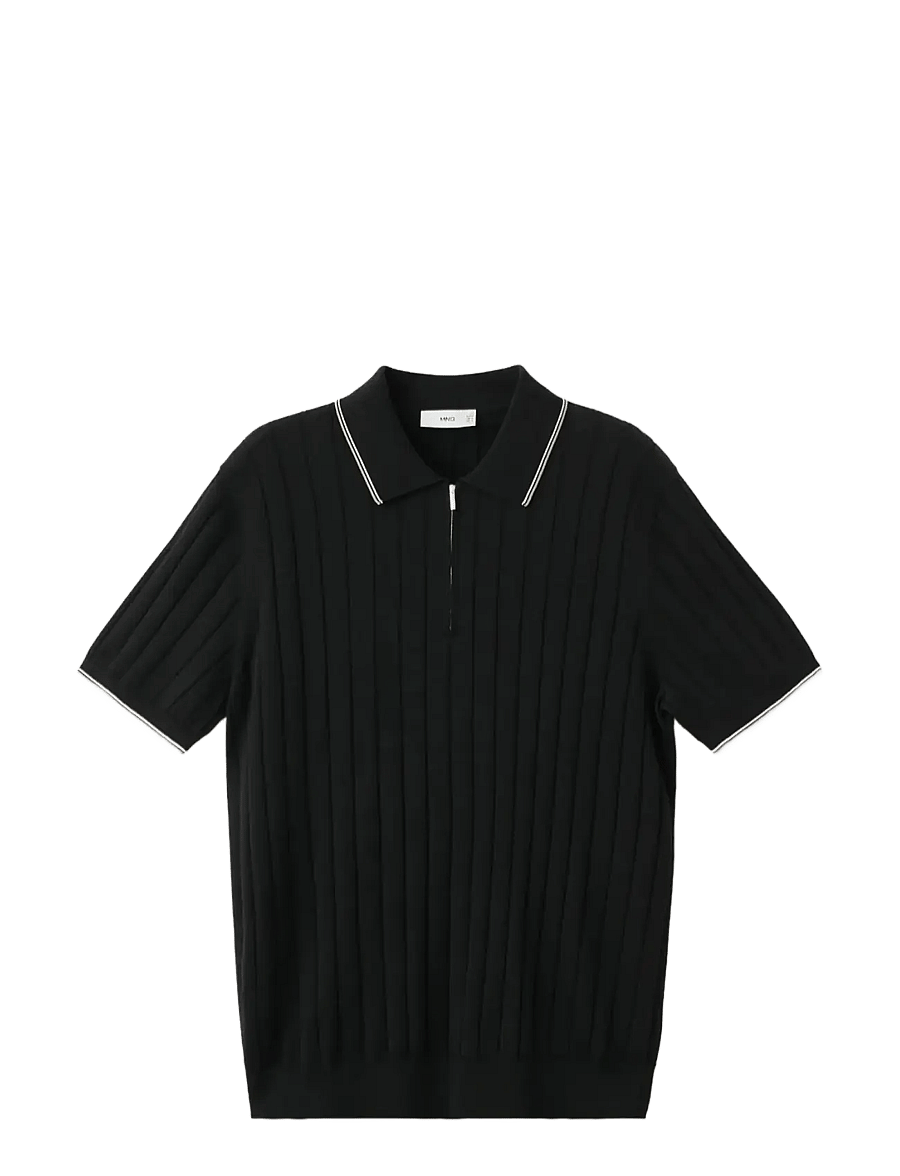 Mango - Fine-knit polo shirt with zip - polostrik - black - 1