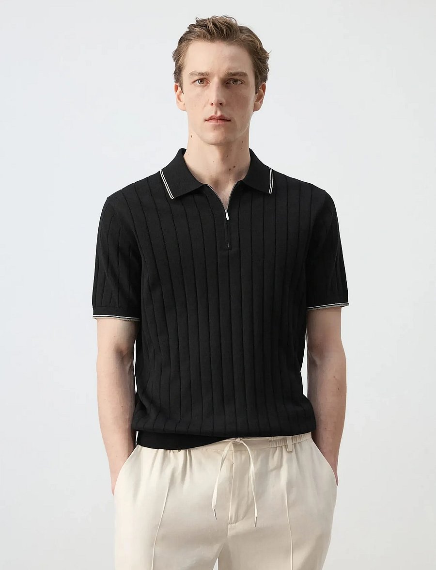 Mango - Fine-knit polo shirt with zip - polostrik - black - 0