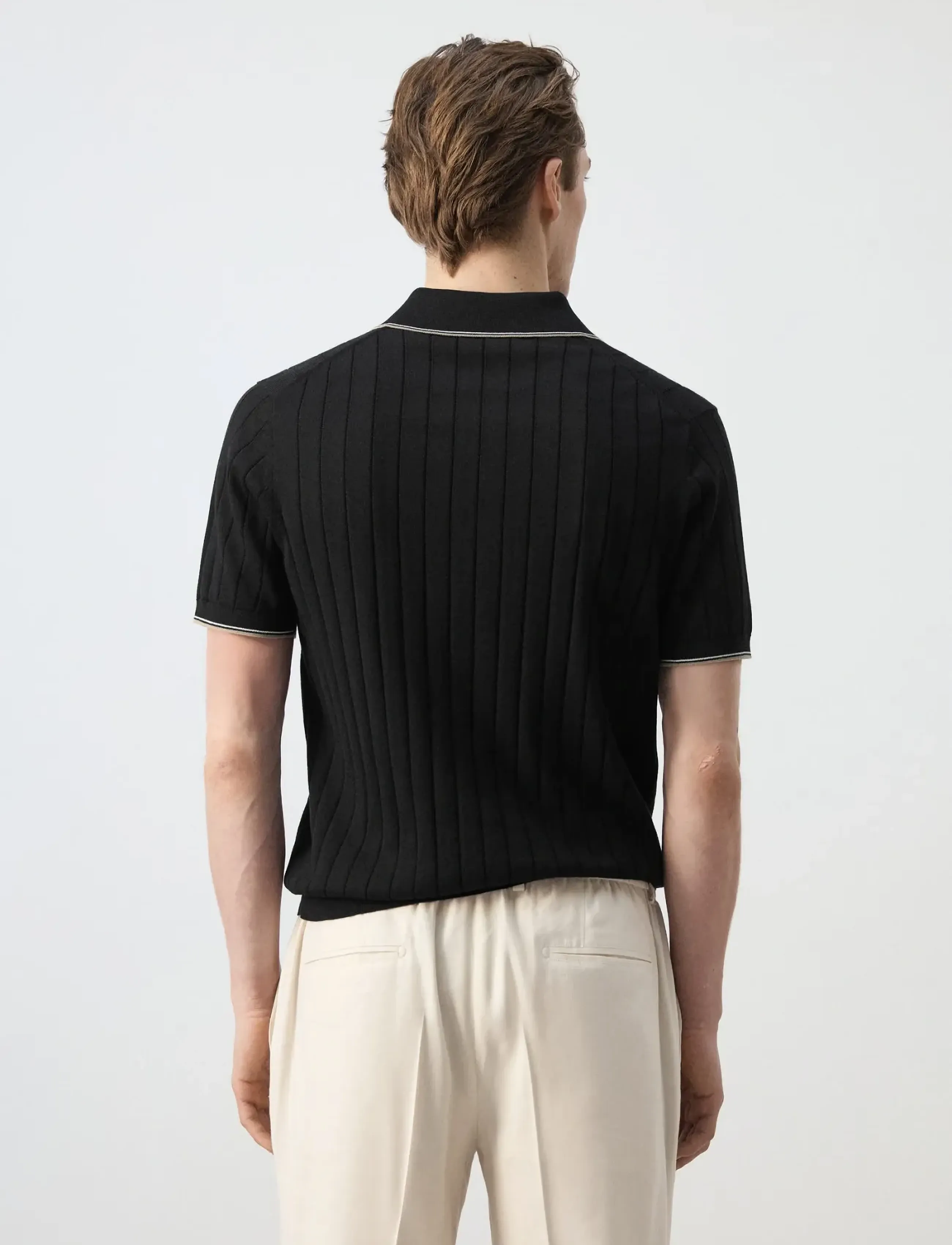 Mango - Fine-knit polo shirt with zip - mehed - black - 2