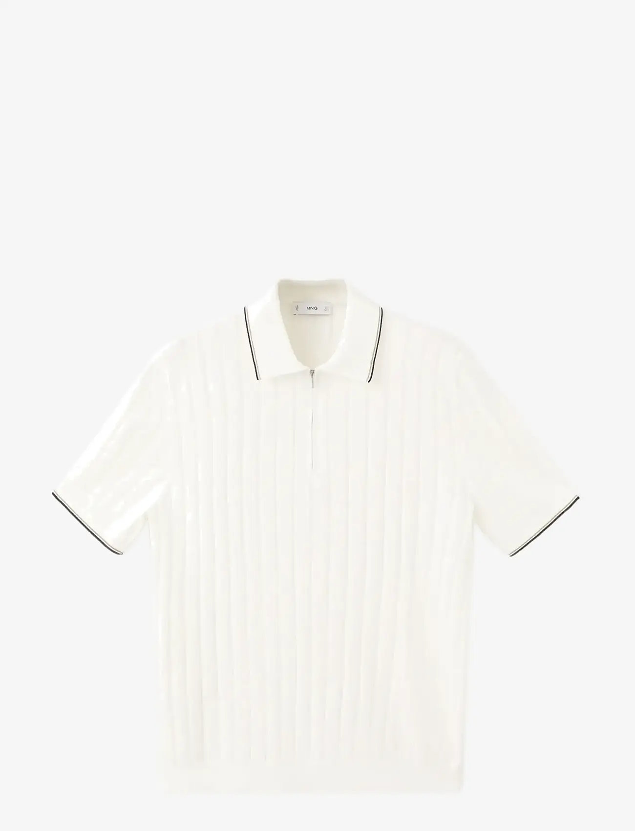 Mango - Fine-knit polo shirt with zip - najniższe ceny - natural white - 1