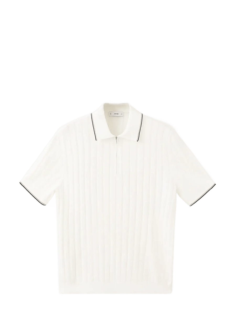 Mango - Fine-knit polo shirt with zip - polostrik - natural white - 1
