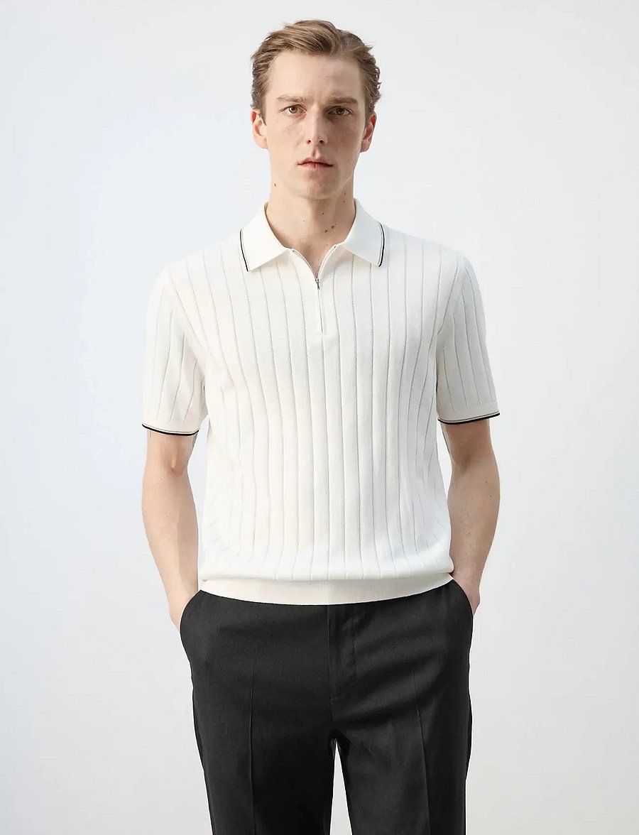 Mango - Fine-knit polo shirt with zip - polostrik - natural white - 0