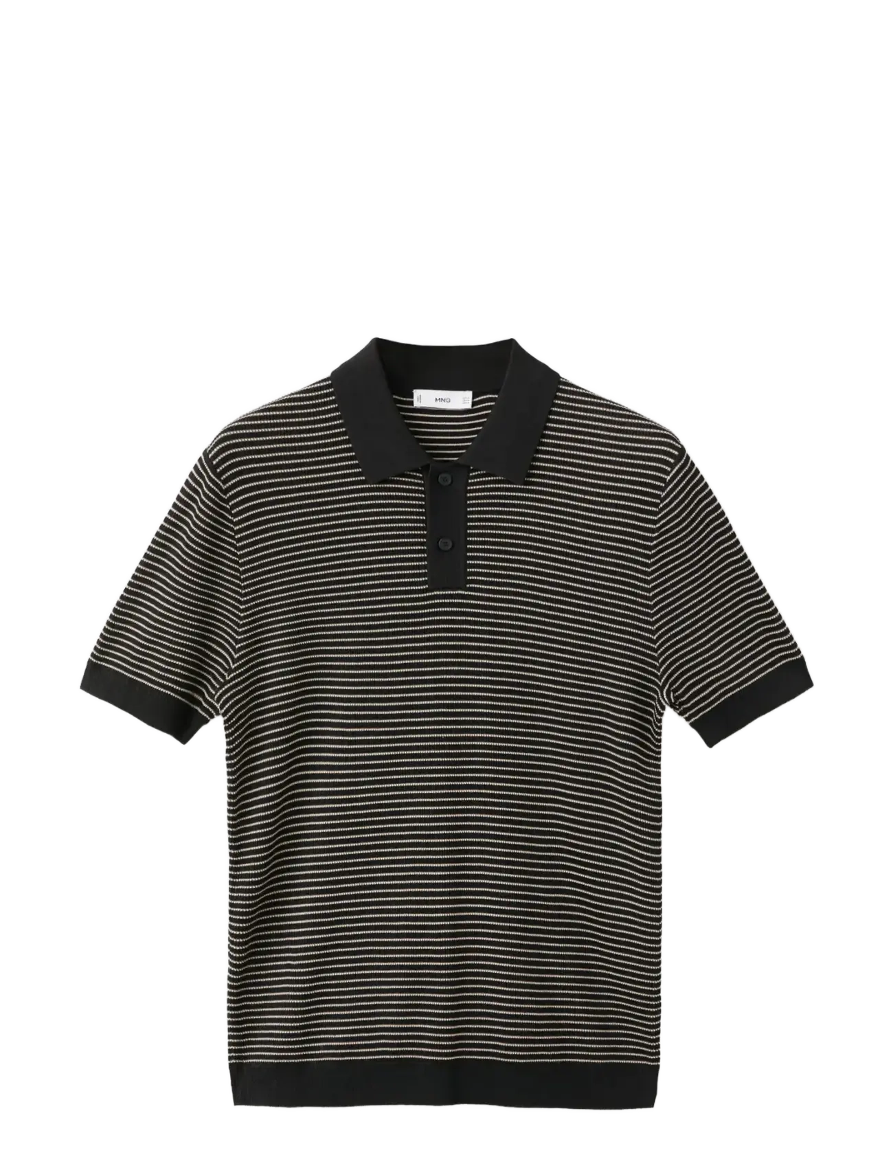 Mango - Striped knit cotton polo shirt - stickade pikéer - black - 1