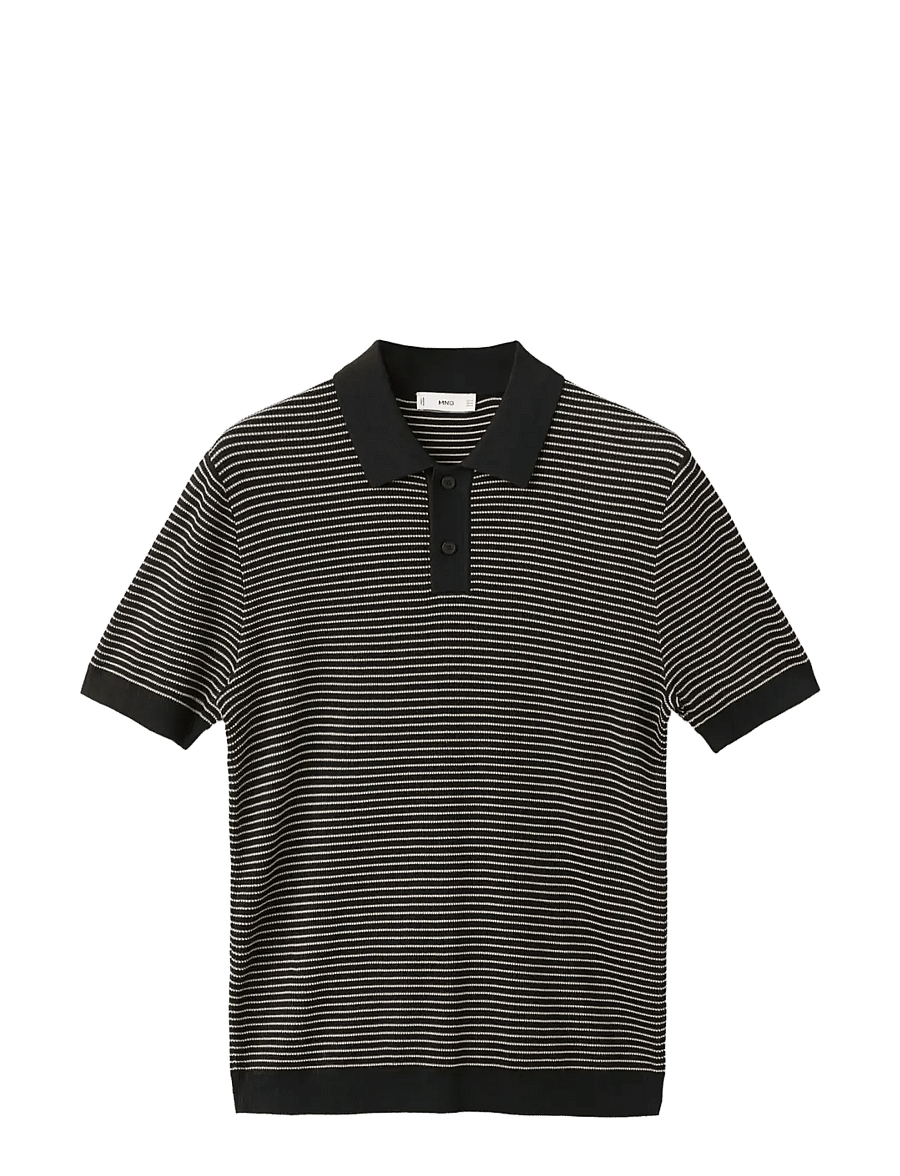 Mango - Striped knit cotton polo shirt - polostrik - black - 1