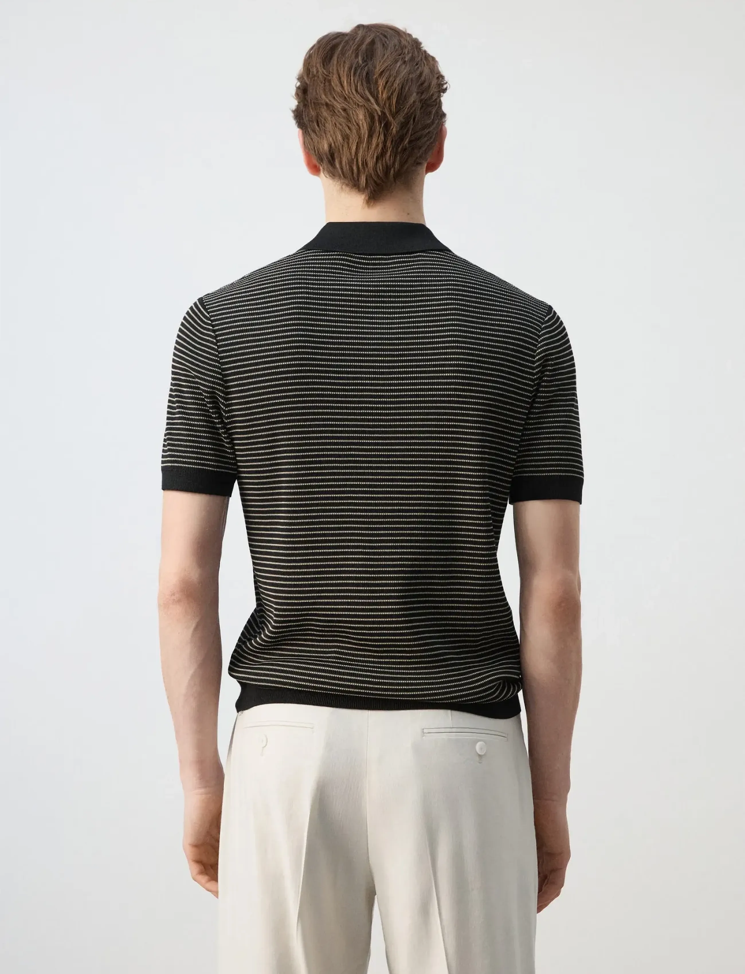Mango - Striped knit cotton polo shirt - stickat - black - 2