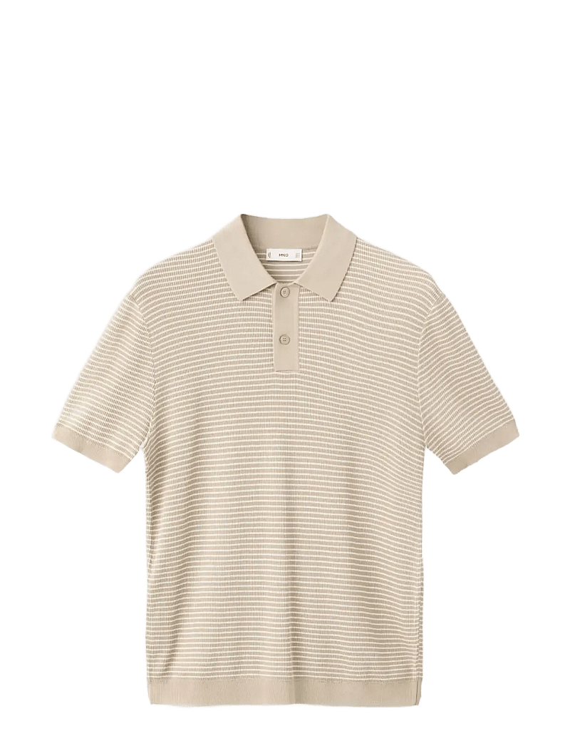 Mango - Striped knit cotton polo shirt - gestrickte polohemden - light beige - 1
