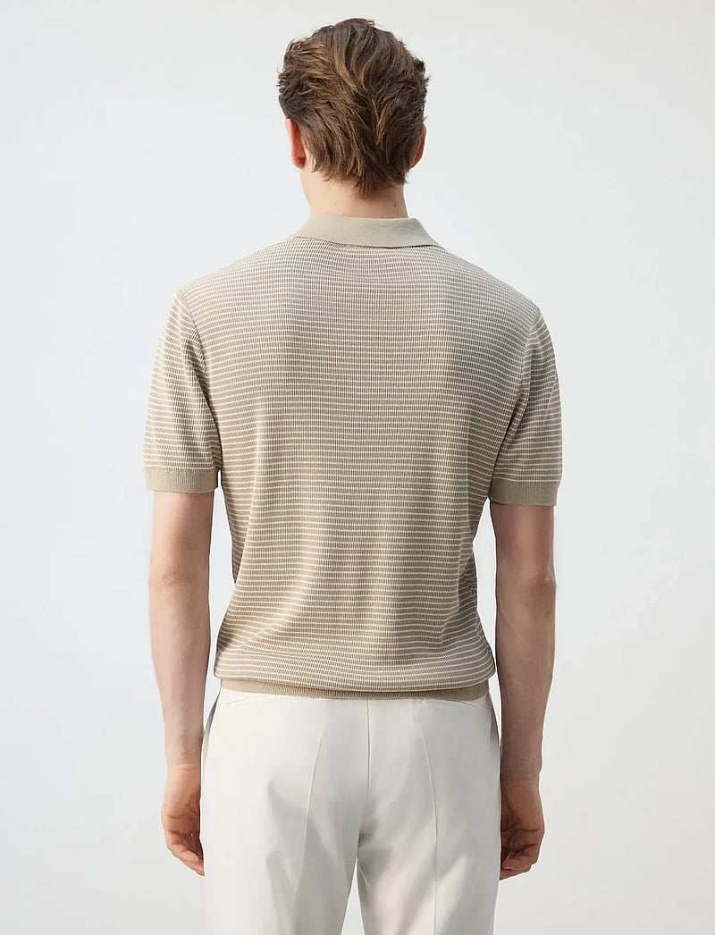 Mango - Striped knit cotton polo shirt - gestrickte polohemden - light beige - 2