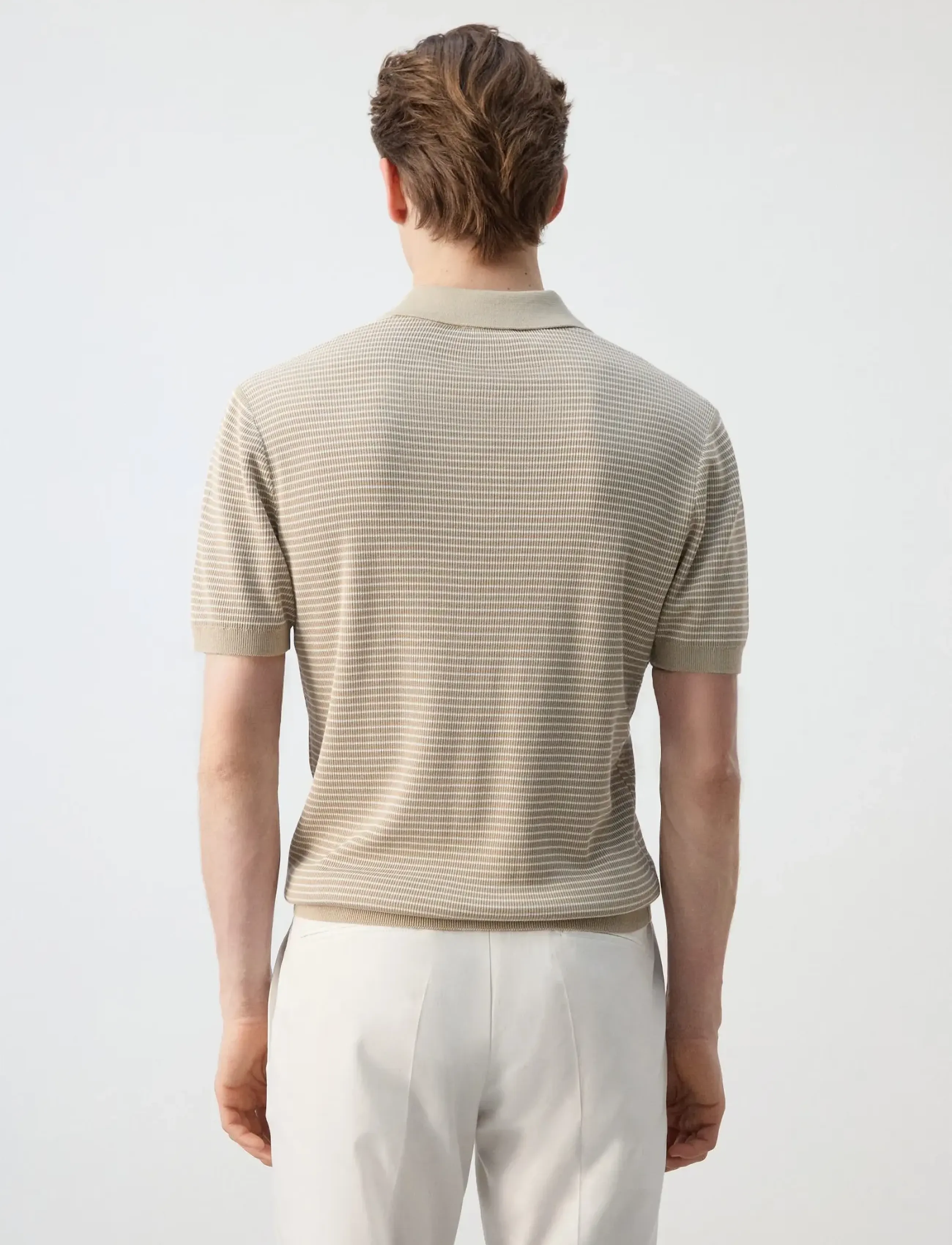 Mango - Striped knit cotton polo shirt - stickat - light beige - 2