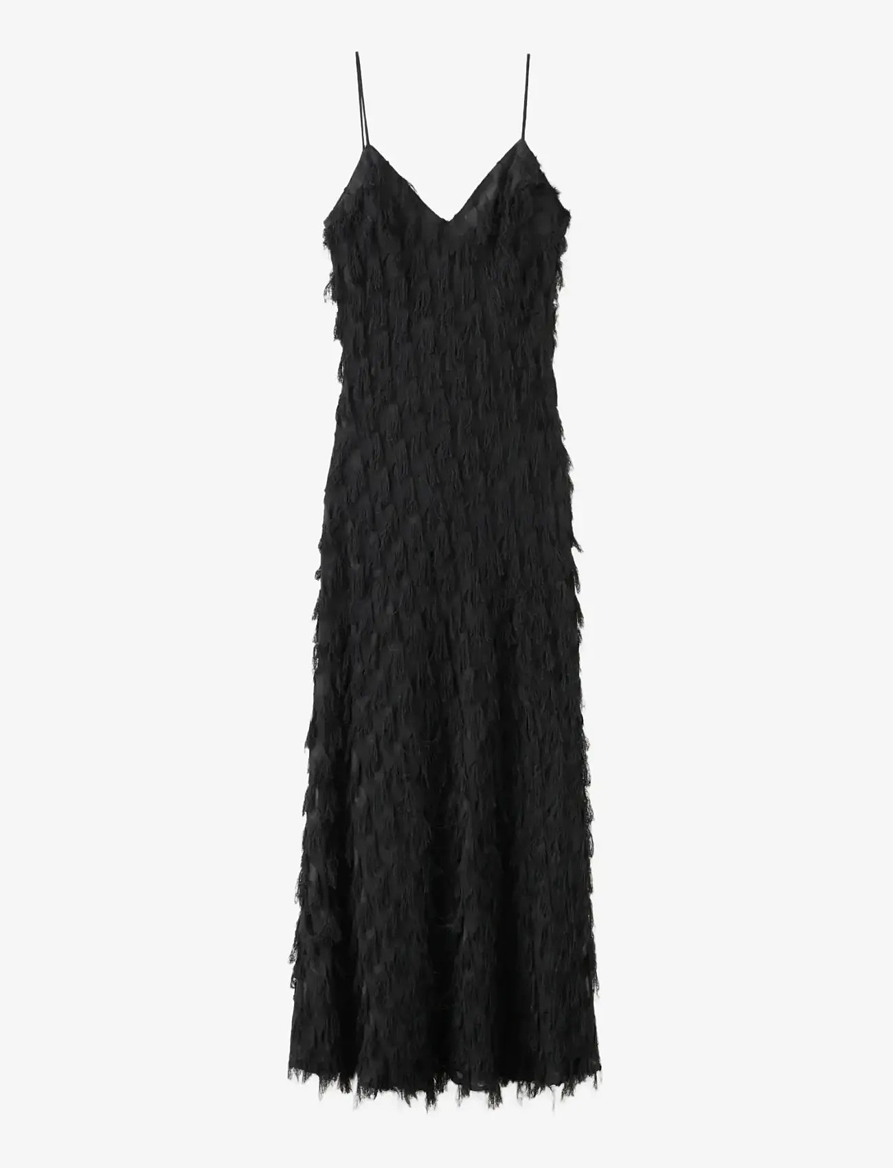 Mango - Long dress with frayed finishes - festklänningar - black - 1