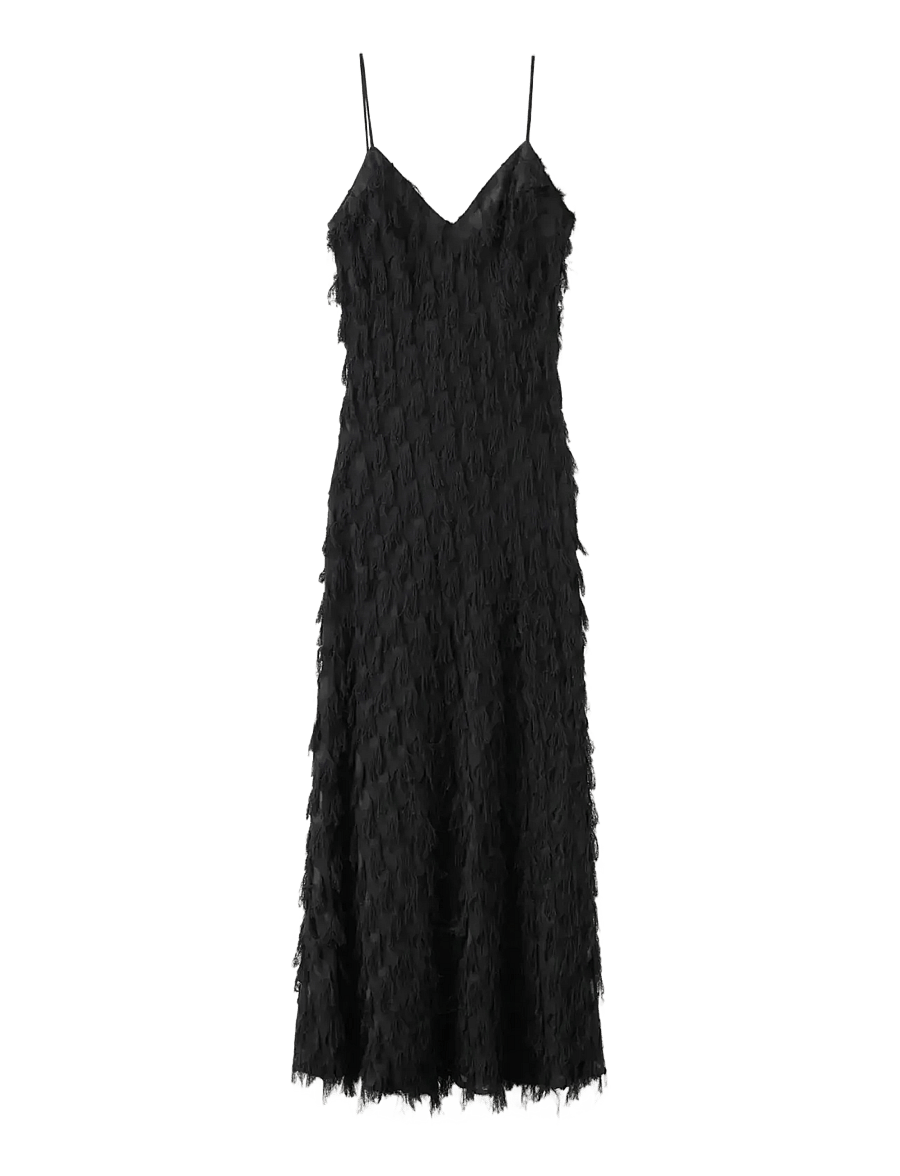 Mango - Long dress with frayed finishes - festkjoler - black - 1