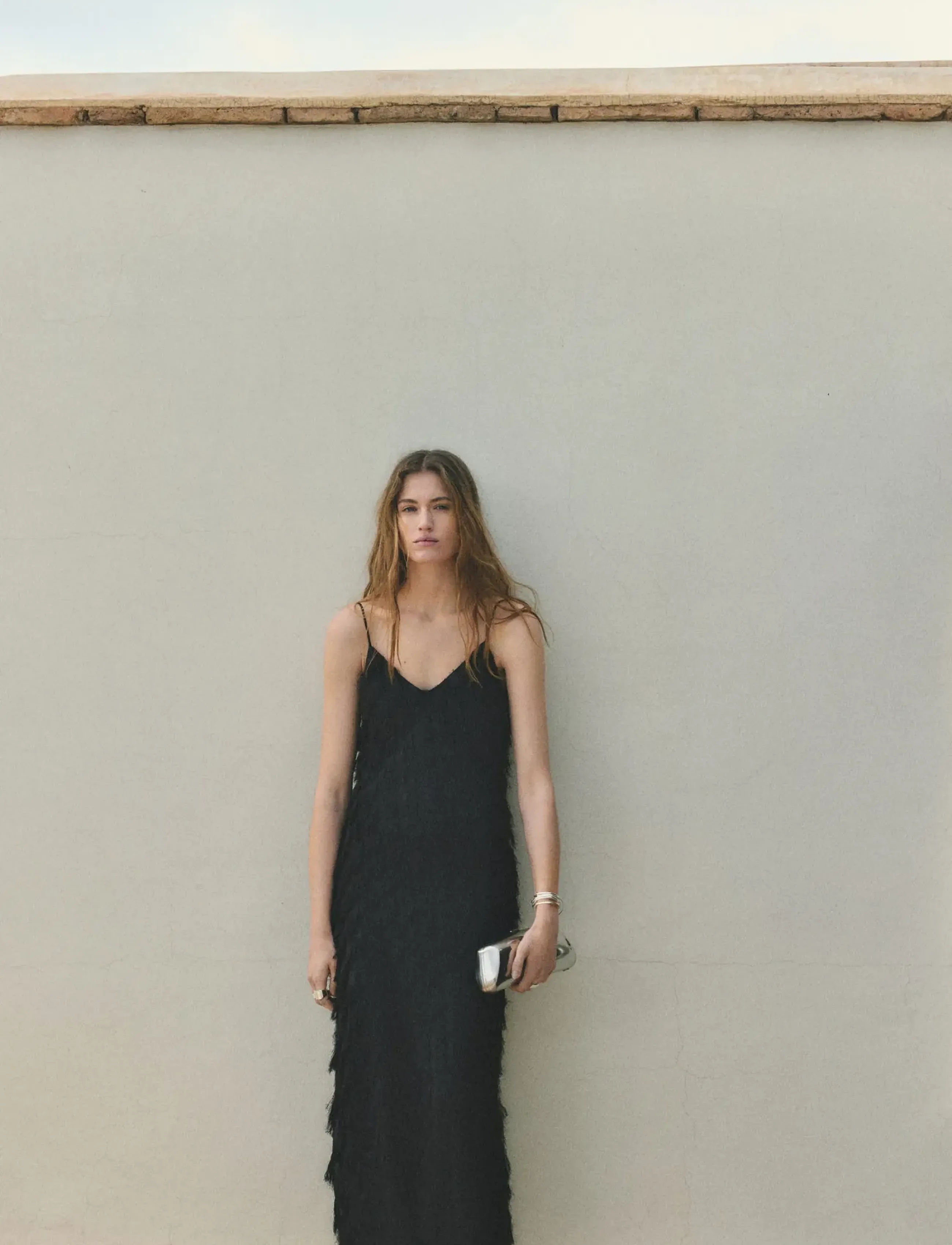 Mango Long dress with frayed finishes - New arrivals - BLACK / black