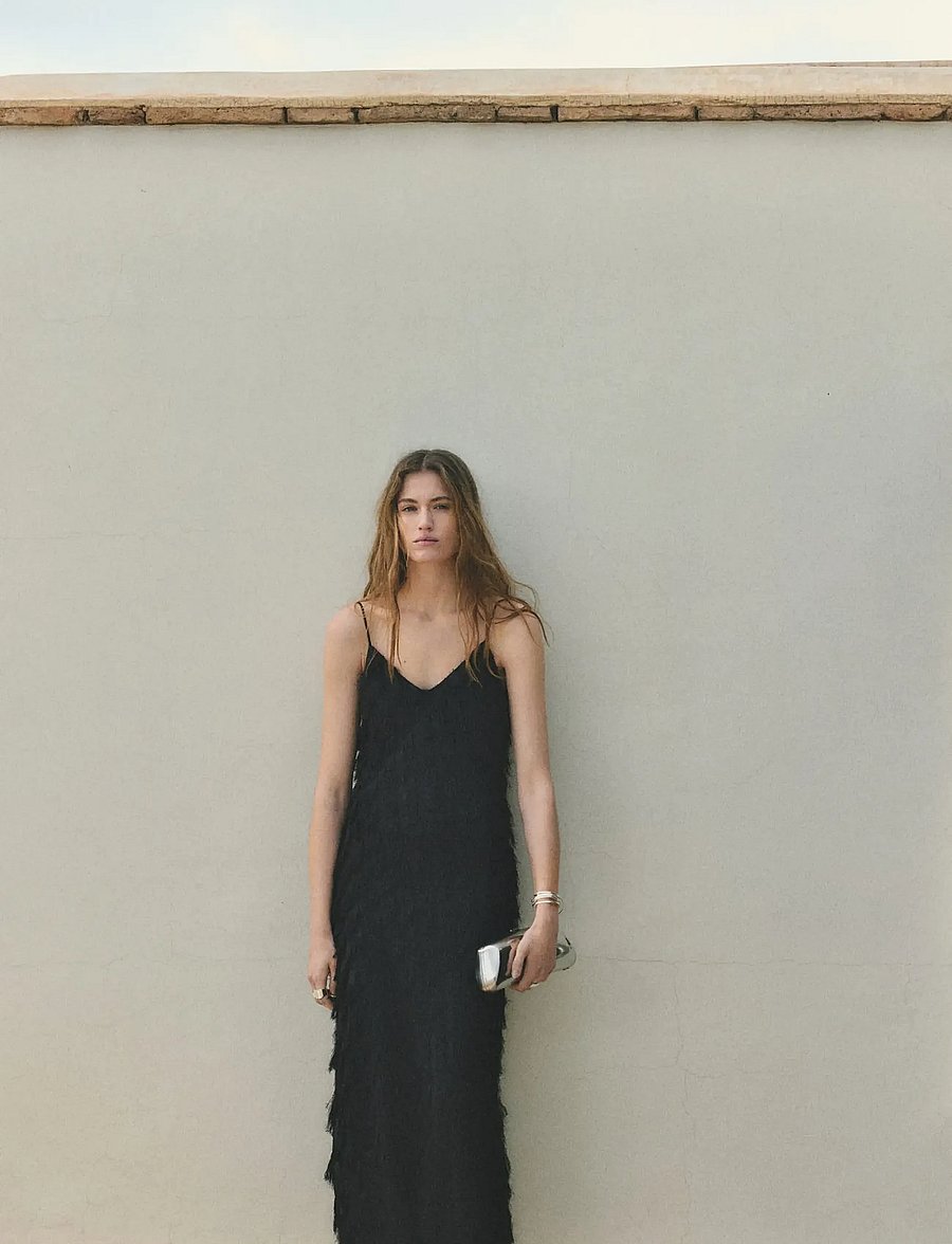 Mango - Long dress with frayed finishes - festkjoler - black - 0
