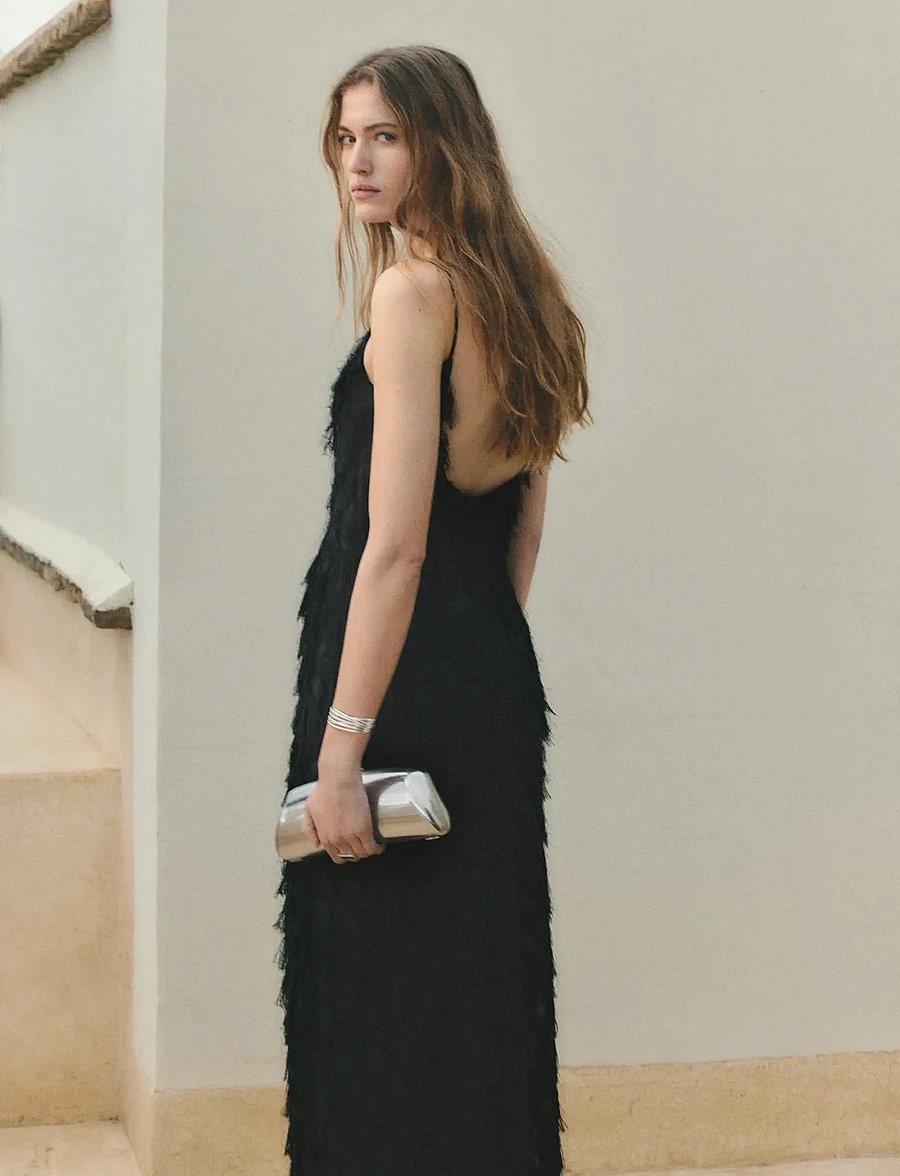Mango - Long dress with frayed finishes - festkjoler - black - 2